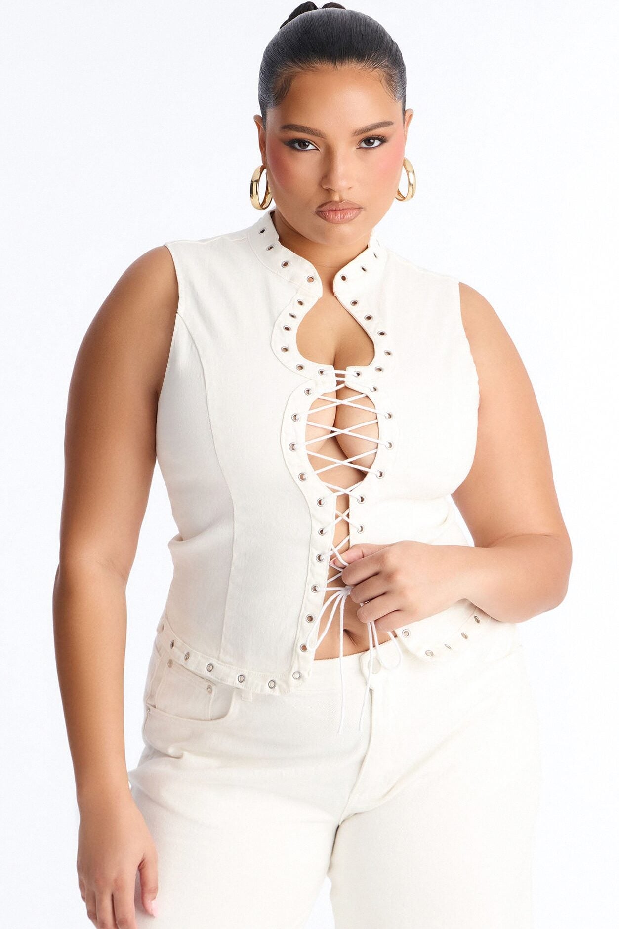 That Girl Denim Top - White image 4
