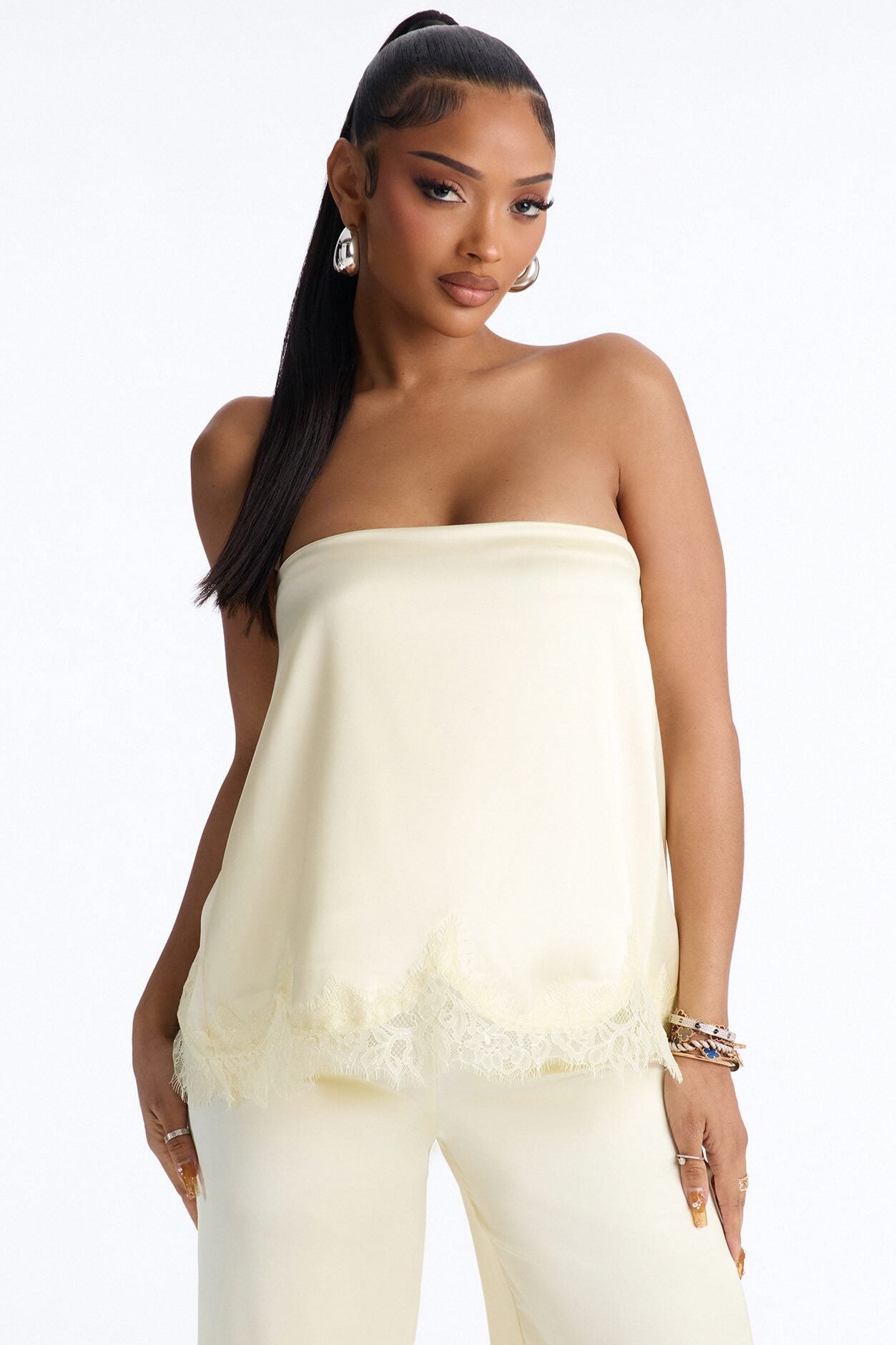Kierra Satin Strapless Wide Leg Jumpsuit - Yellow image 2