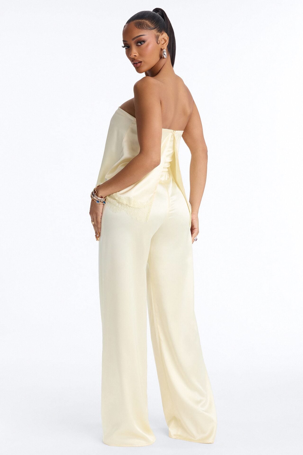Kierra Satin Strapless Wide Leg Jumpsuit - Yellow image 3