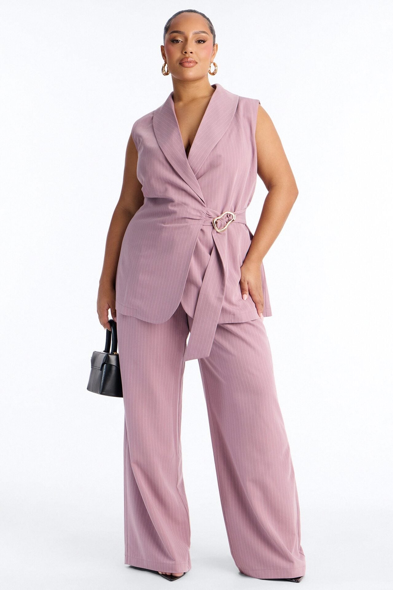 Caroline Pinstripe Vest Pant Set - Mauve image 5