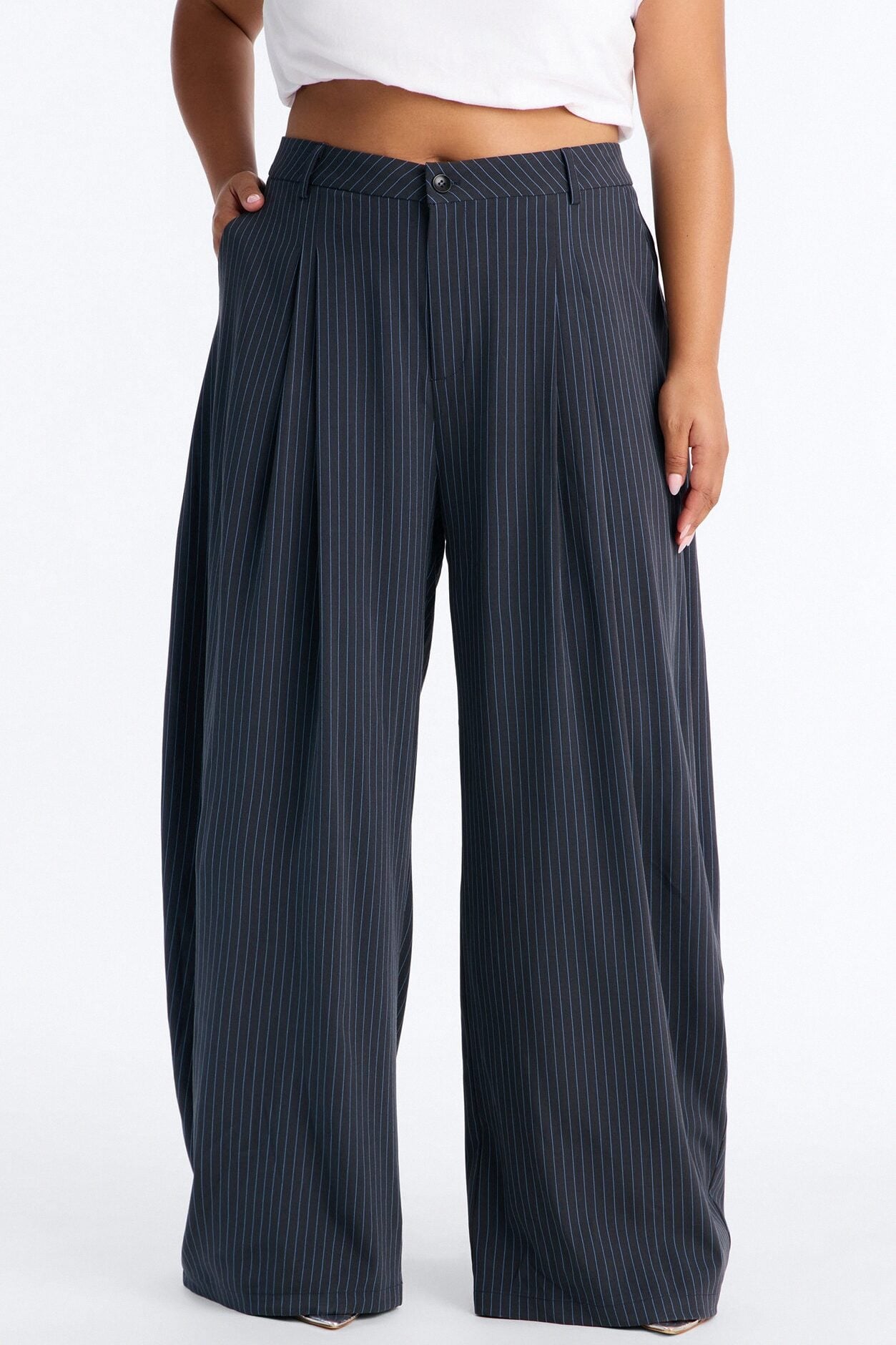 Run This Office Pinstripe Barrel Leg Pant 33″ - Navy image 6