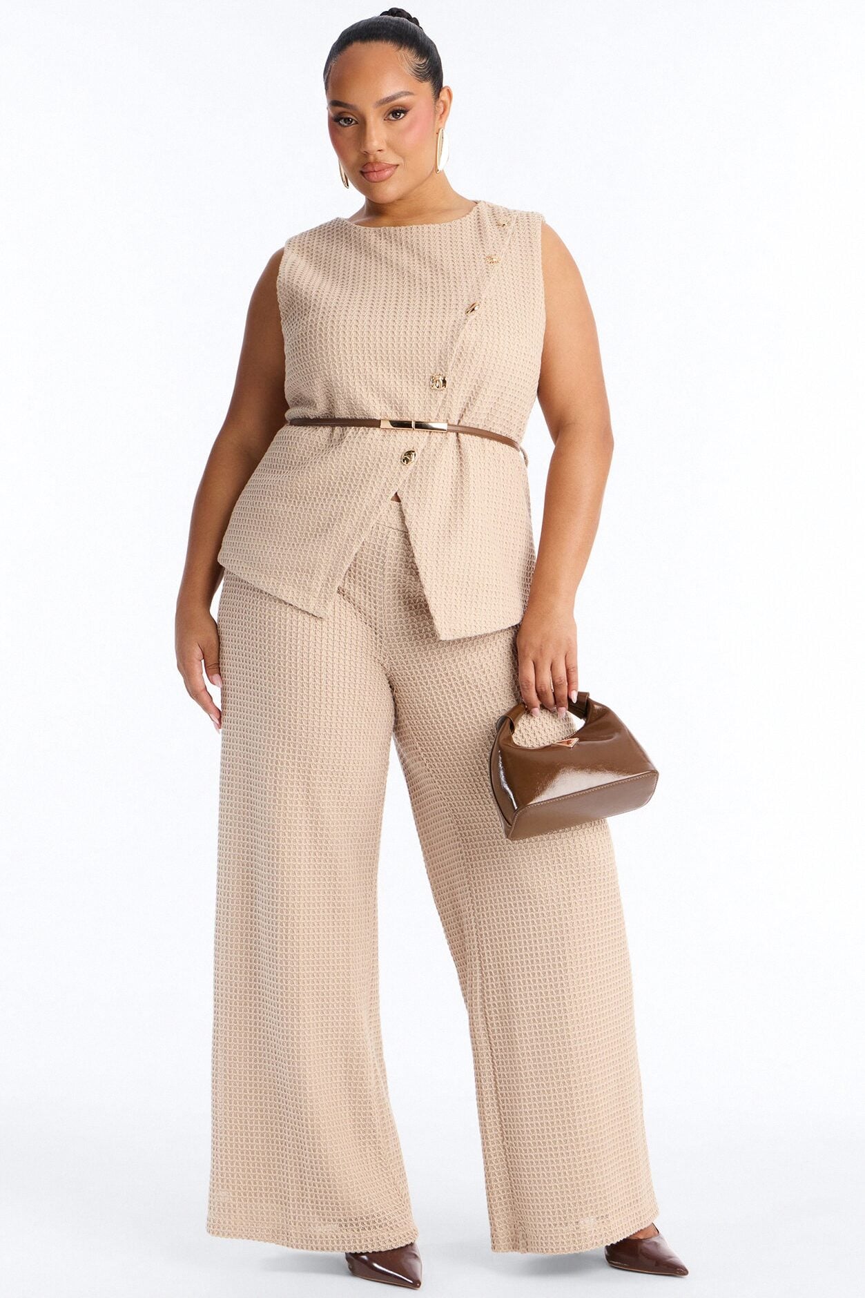 Ellie Belted Vest Pant Set - Taupe image 5