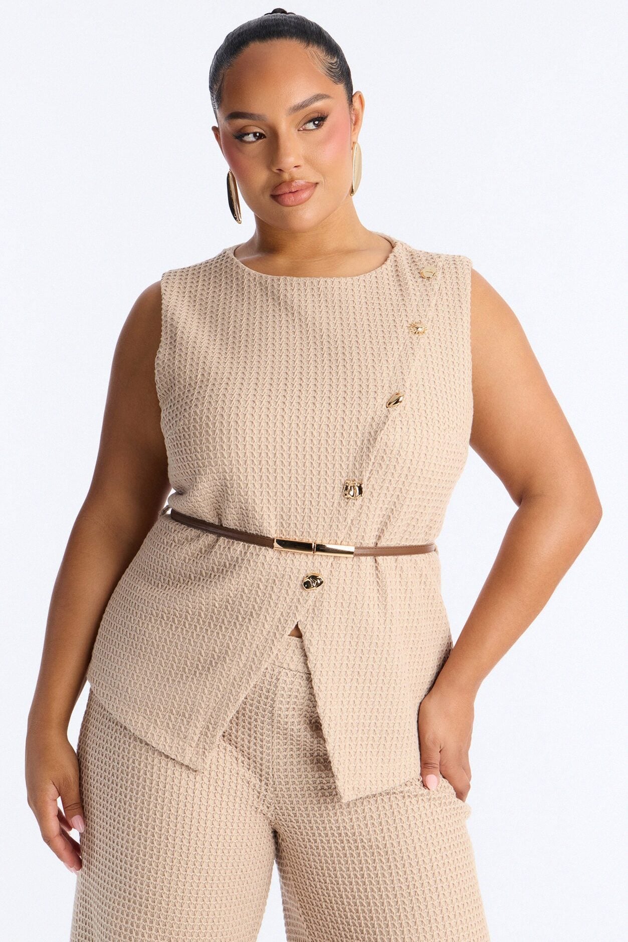 Ellie Belted Vest Pant Set - Taupe image 7