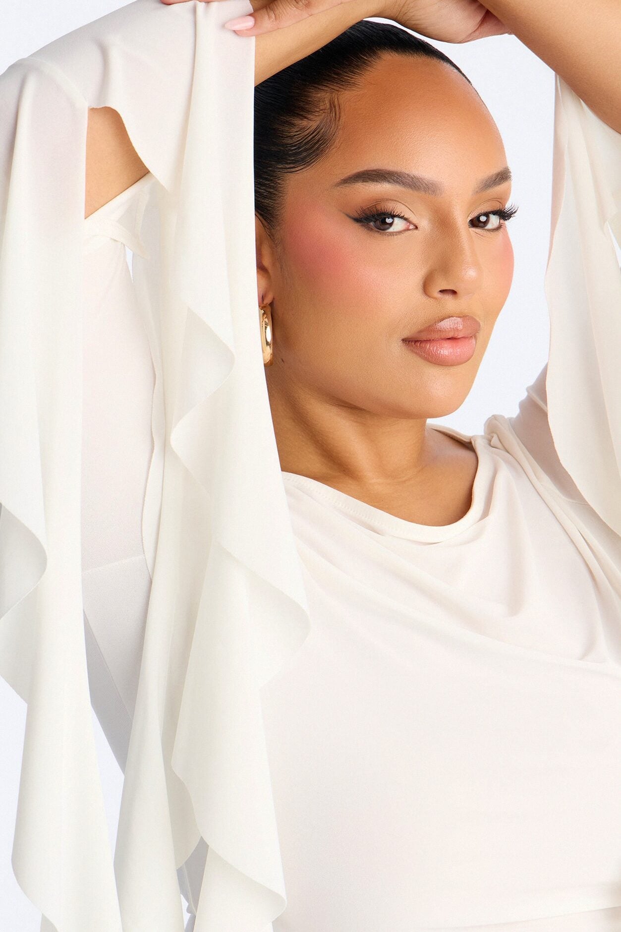 Isabella Boat Neck Ruffle Long Sleeve Top - White image 7