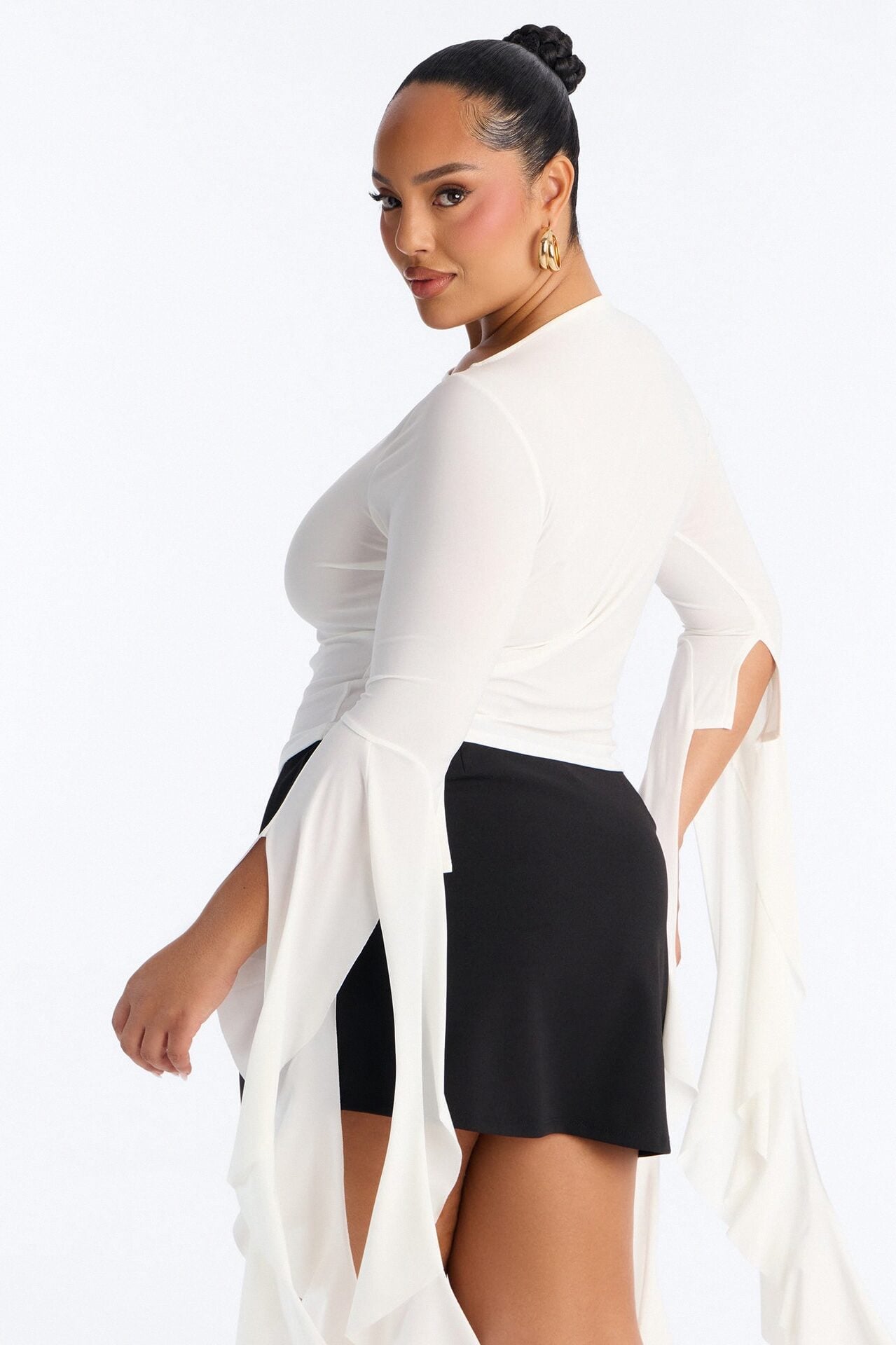 Isabella Boat Neck Ruffle Long Sleeve Top - White image 8
