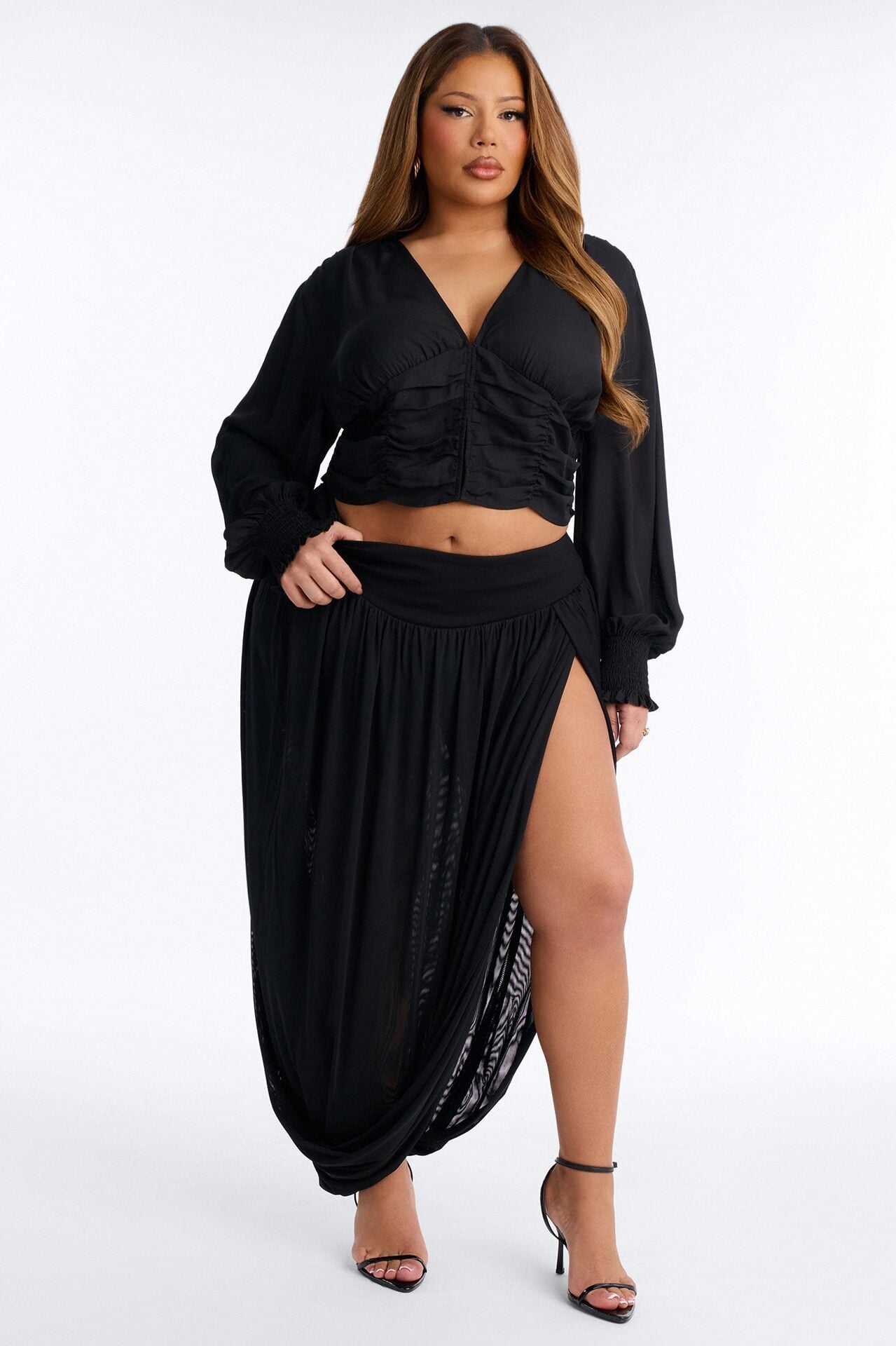Gaia Draped Mesh Maxi Skirt - Black image 4