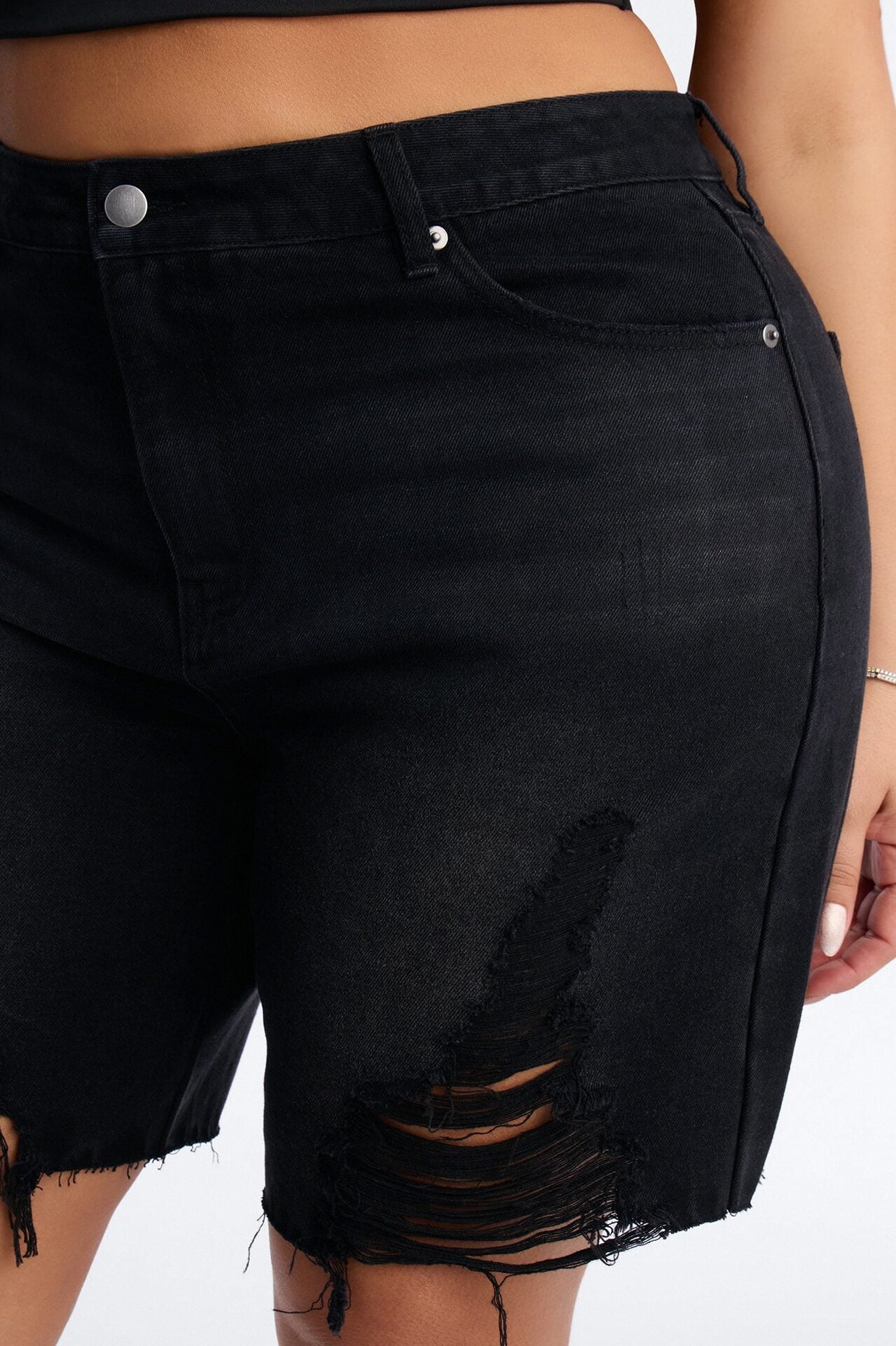 Wild And Free Non Stretch Denim Bermuda Shorts - Black image 7