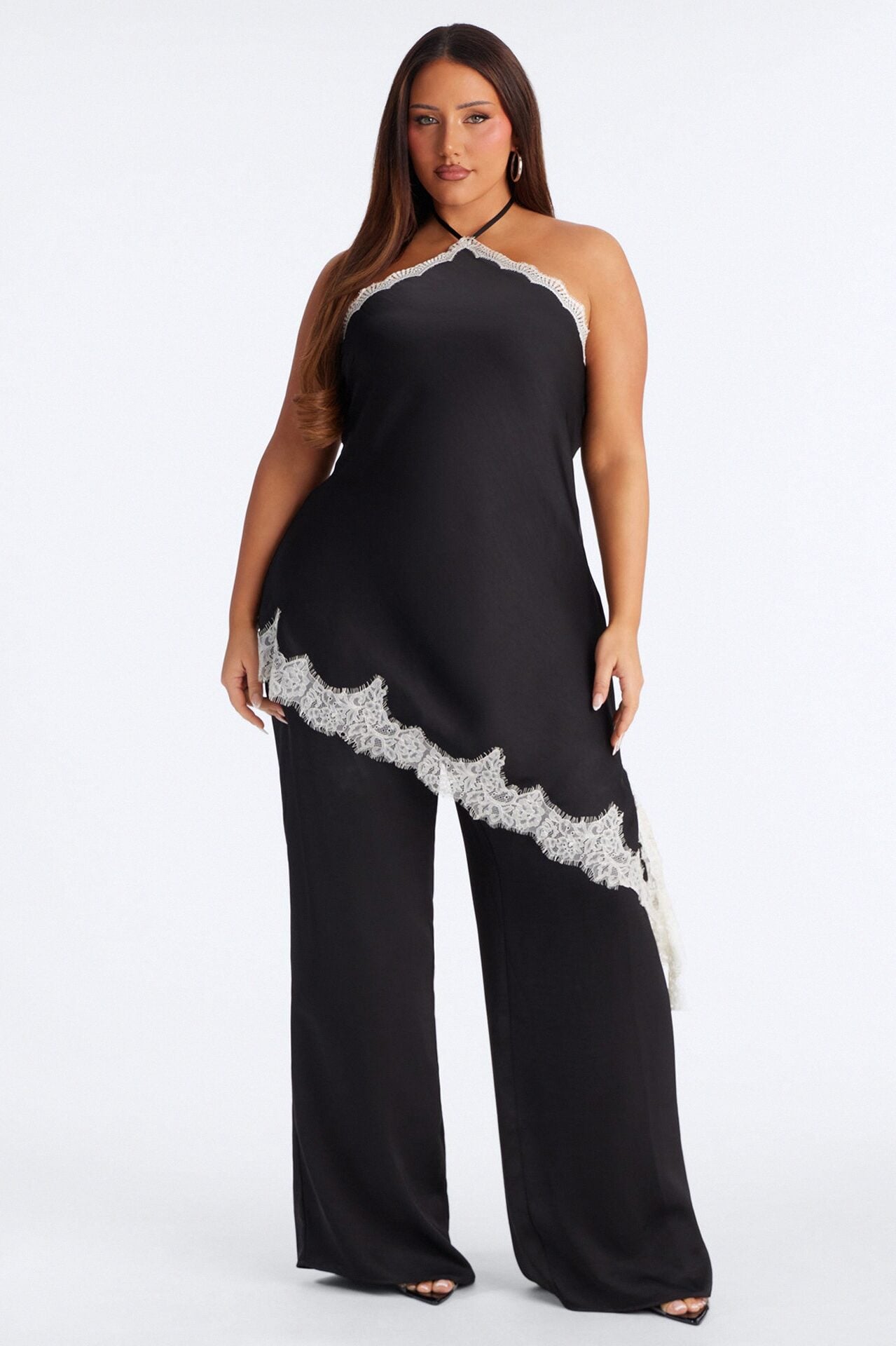 Bella Rose Draped Lace Trim Jumpsuit - Black image 5