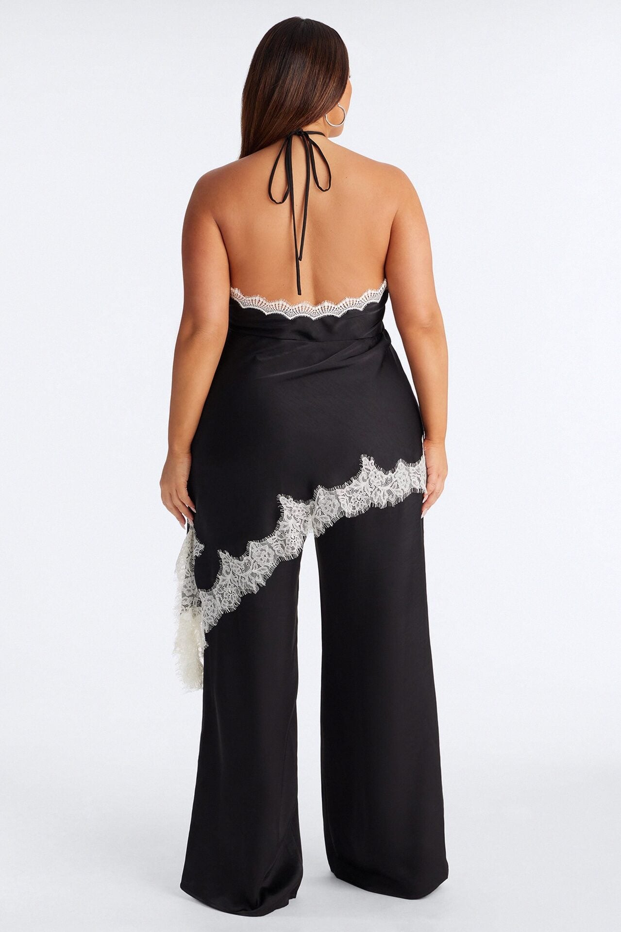 Bella Rose Draped Lace Trim Jumpsuit - Black image 8