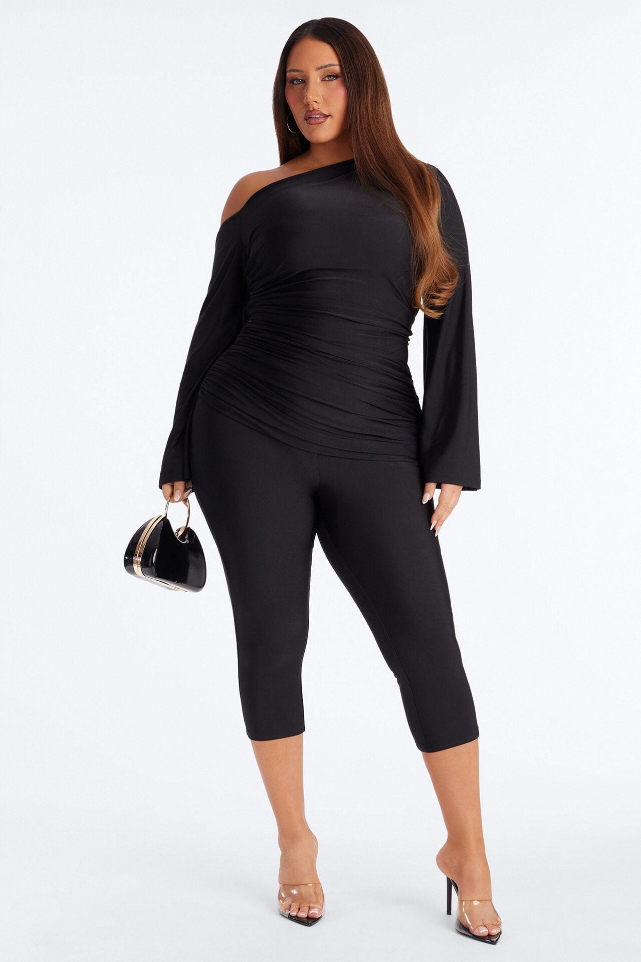 Kalania Ruched Capri Catsuit - Black image 5