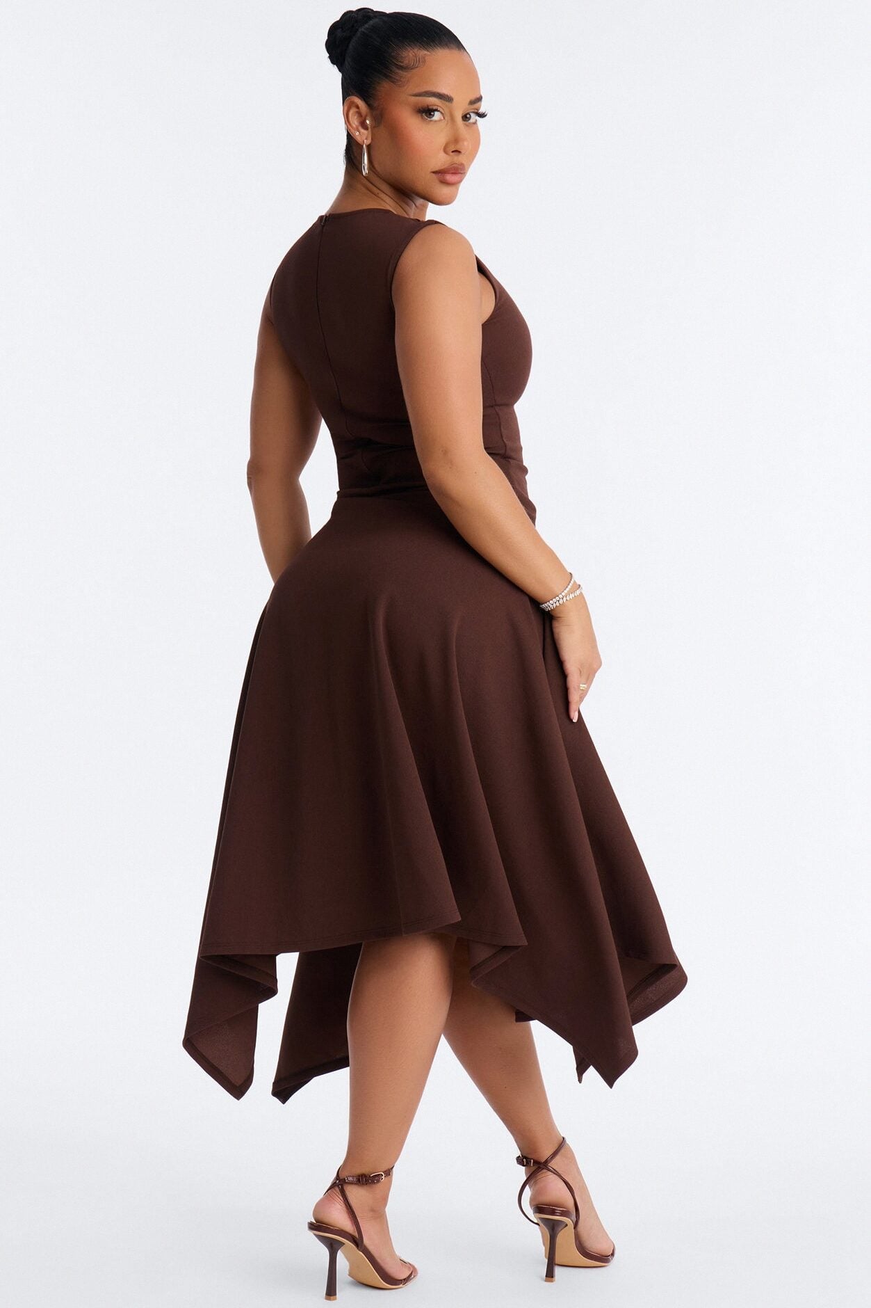 Ninna Asymmetrical Midi Dress - Chocolate image 4