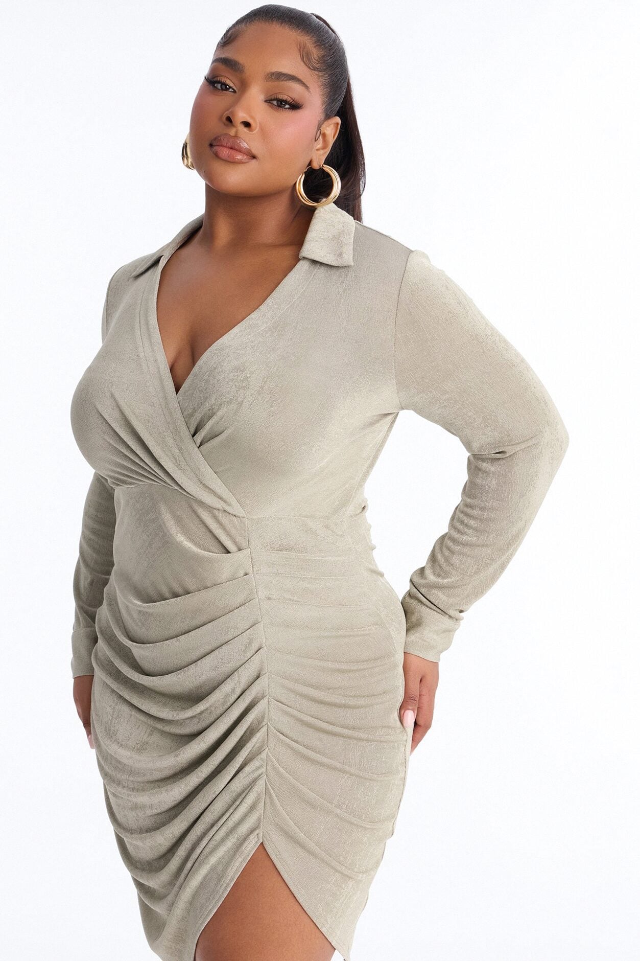 Isa Ruched Slinky Midi Dress - Sage image 6