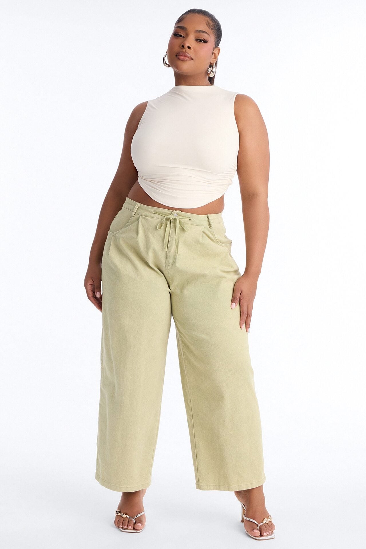 Georgie Washed Twill Barrel Leg Pant 33″ - Green image 5