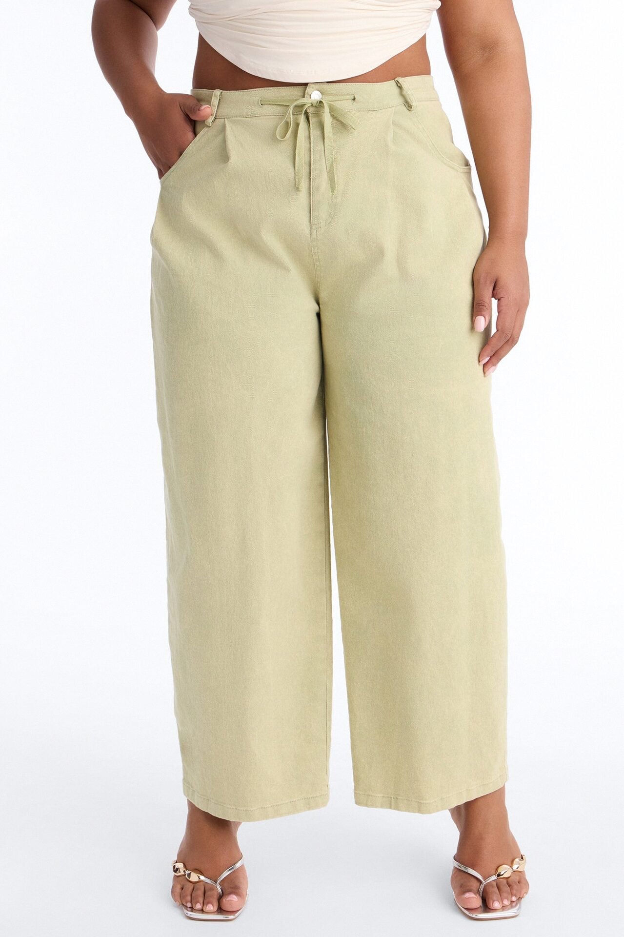 Georgie Washed Twill Barrel Leg Pant 33″ - Green image 6