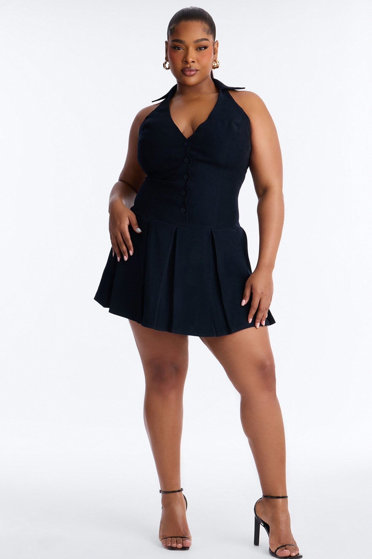 Aliza Button Up Halter Mini Dress - Navy image 5
