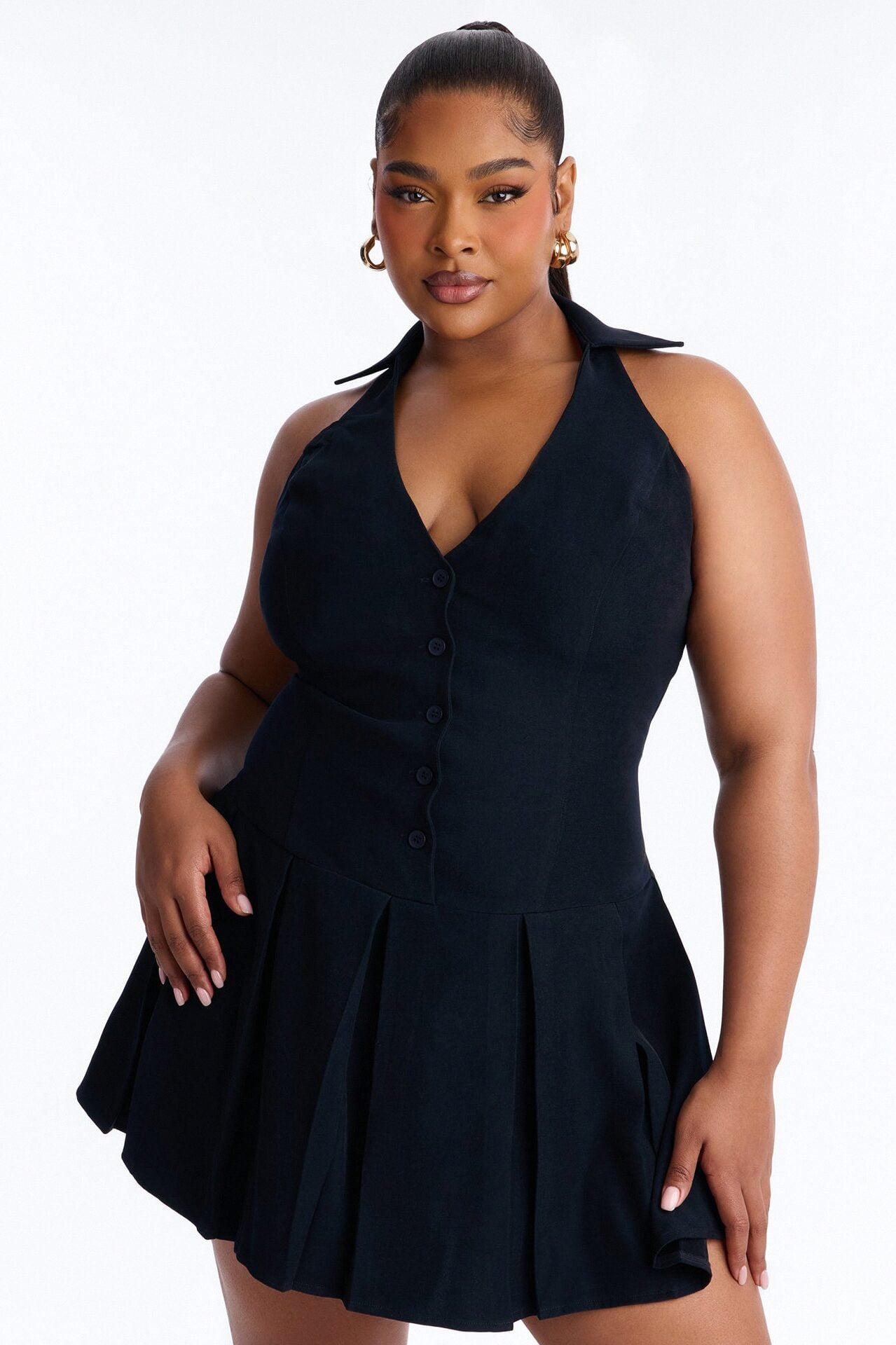 Aliza Button Up Halter Mini Dress - Navy image 6