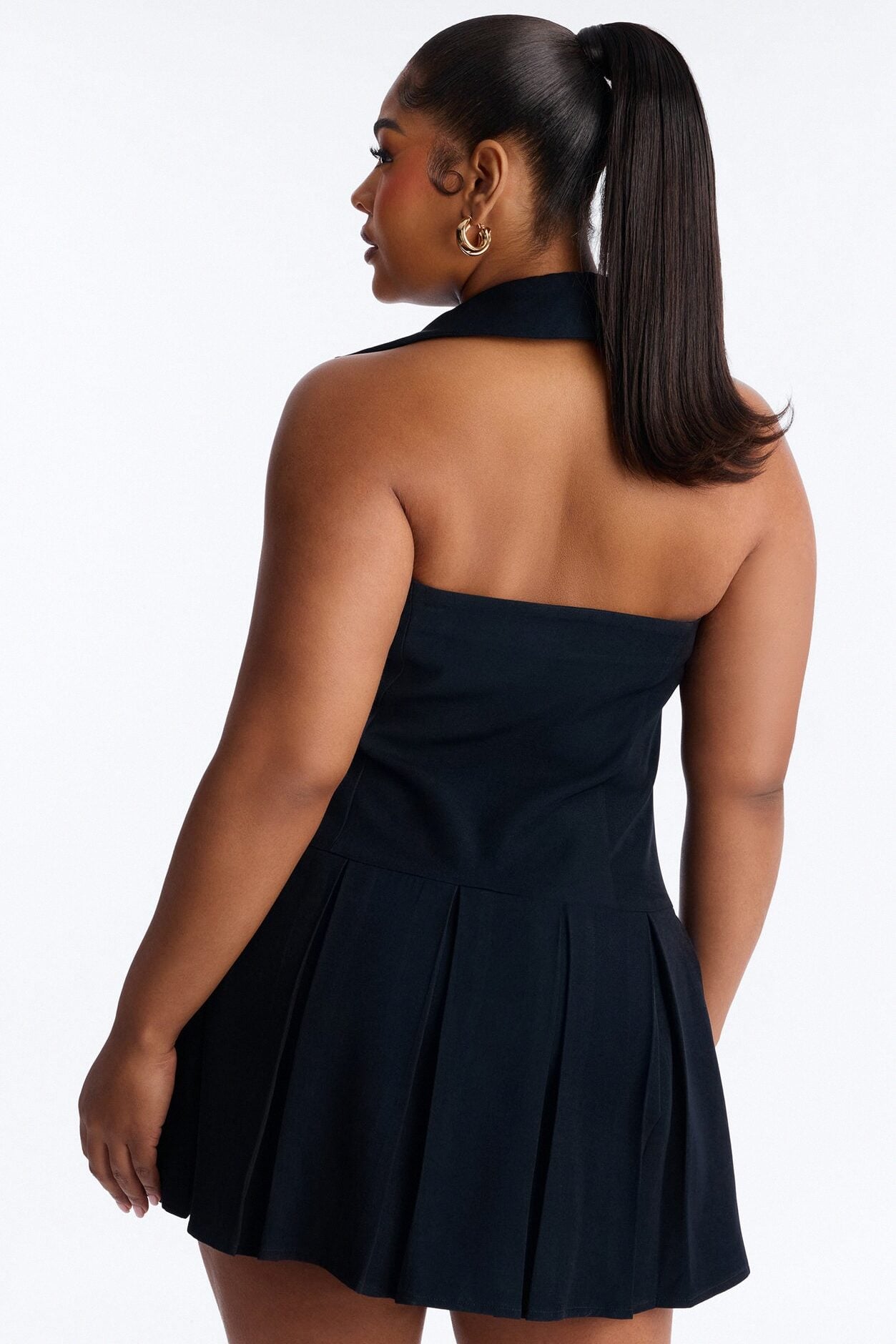 Aliza Button Up Halter Mini Dress - Navy image 8