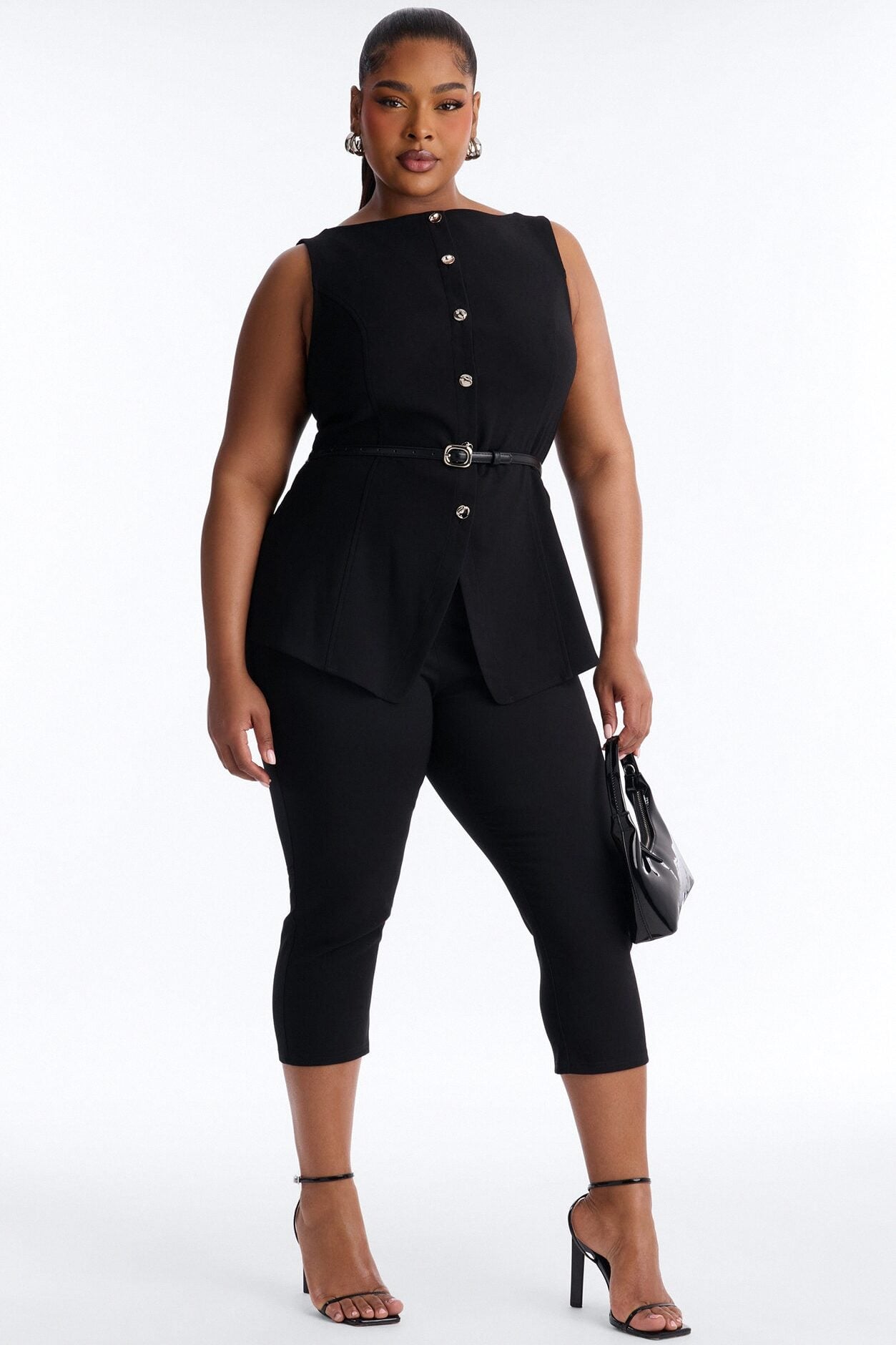 Taryn Belted Capri Jumpsuit - Black image 4