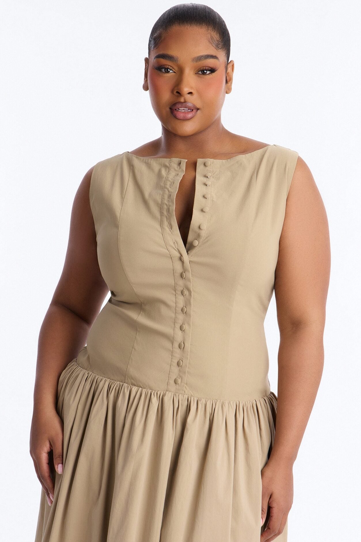 Everly Drop Waist Button Up Maxi Dress - Taupe image 6