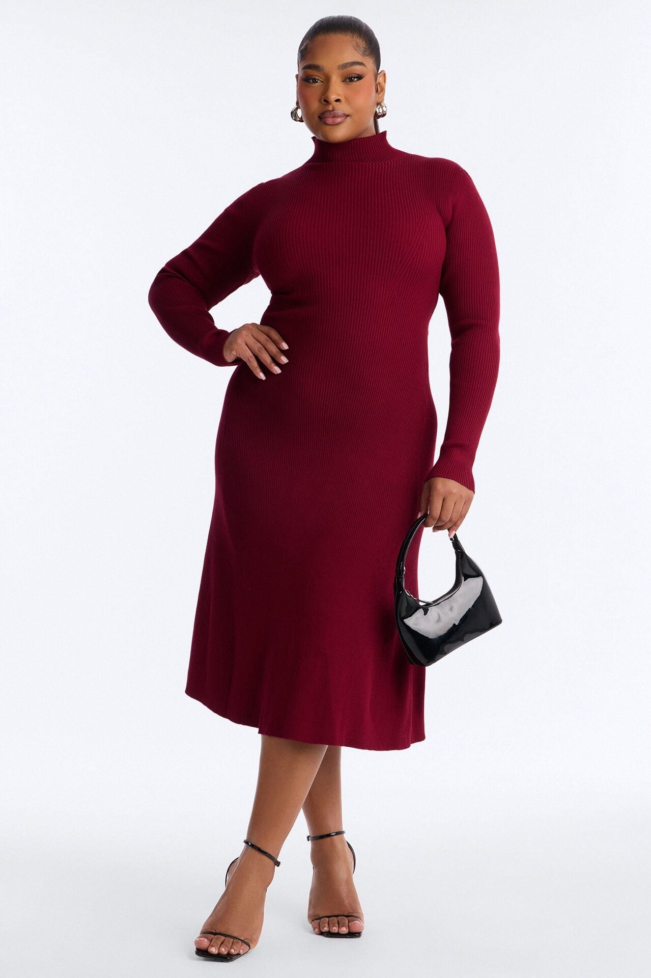 Sirena Long Sleeve Sweater Midi Dress - Burgundy image 5