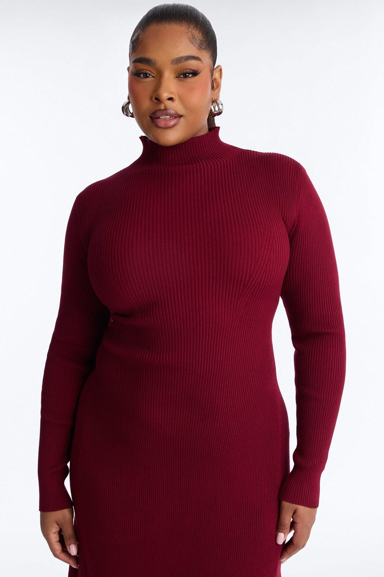 Sirena Long Sleeve Sweater Midi Dress - Burgundy image 6
