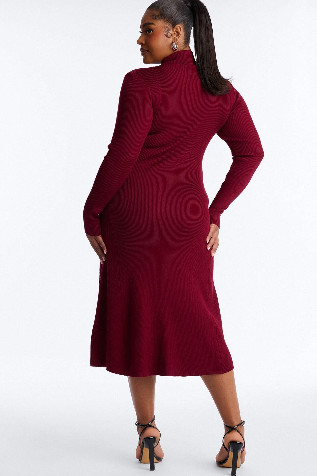 Sirena Long Sleeve Sweater Midi Dress - Burgundy image 7