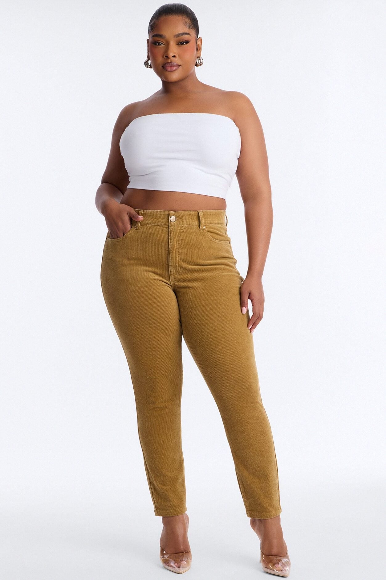 ESME CORDUROY WASHED LOW RISE PANTS - Tan image 1