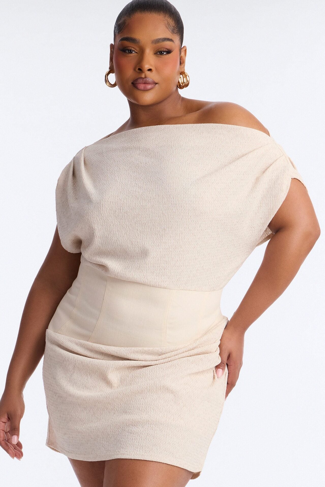 Evianna Short Sleeve Textured Mini Dress - Oatmeal image 6