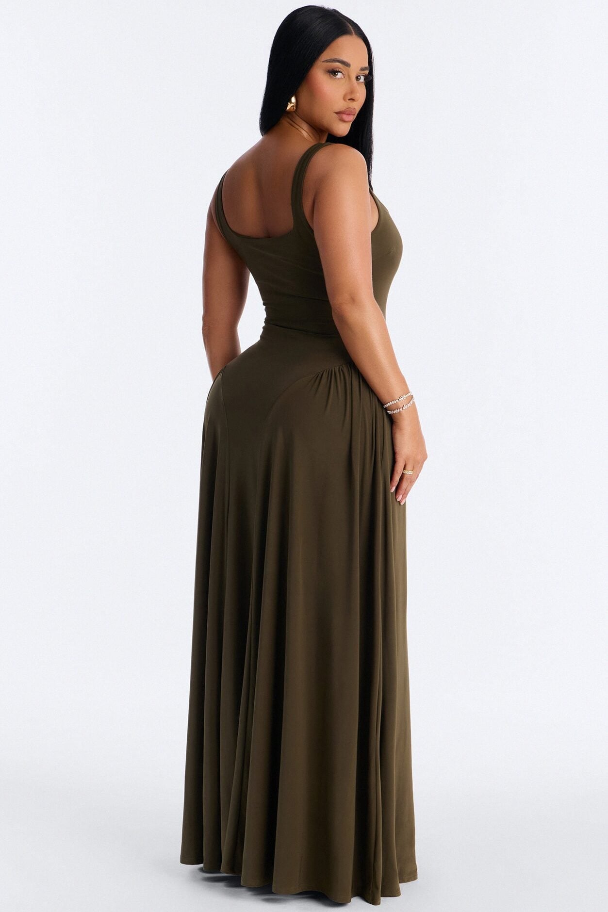 Jaclyn Drop Waist Pleated Maxi Dress - Olive image 4