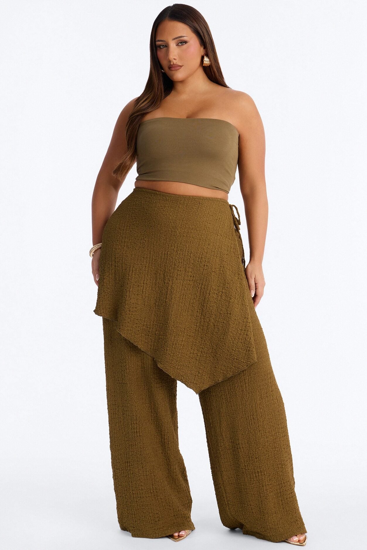 Wrap It Up Skirt Wide Leg Pant 33″ - Olive image 5
