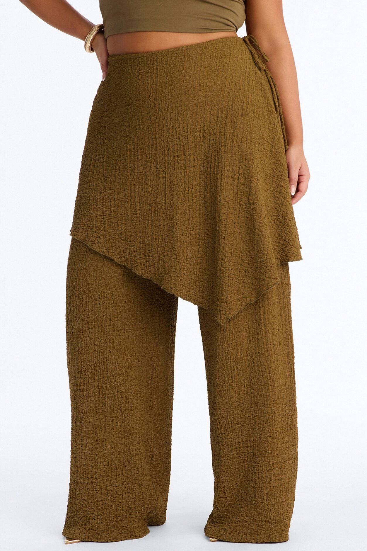 Wrap It Up Skirt Wide Leg Pant 33″ - Olive image 6