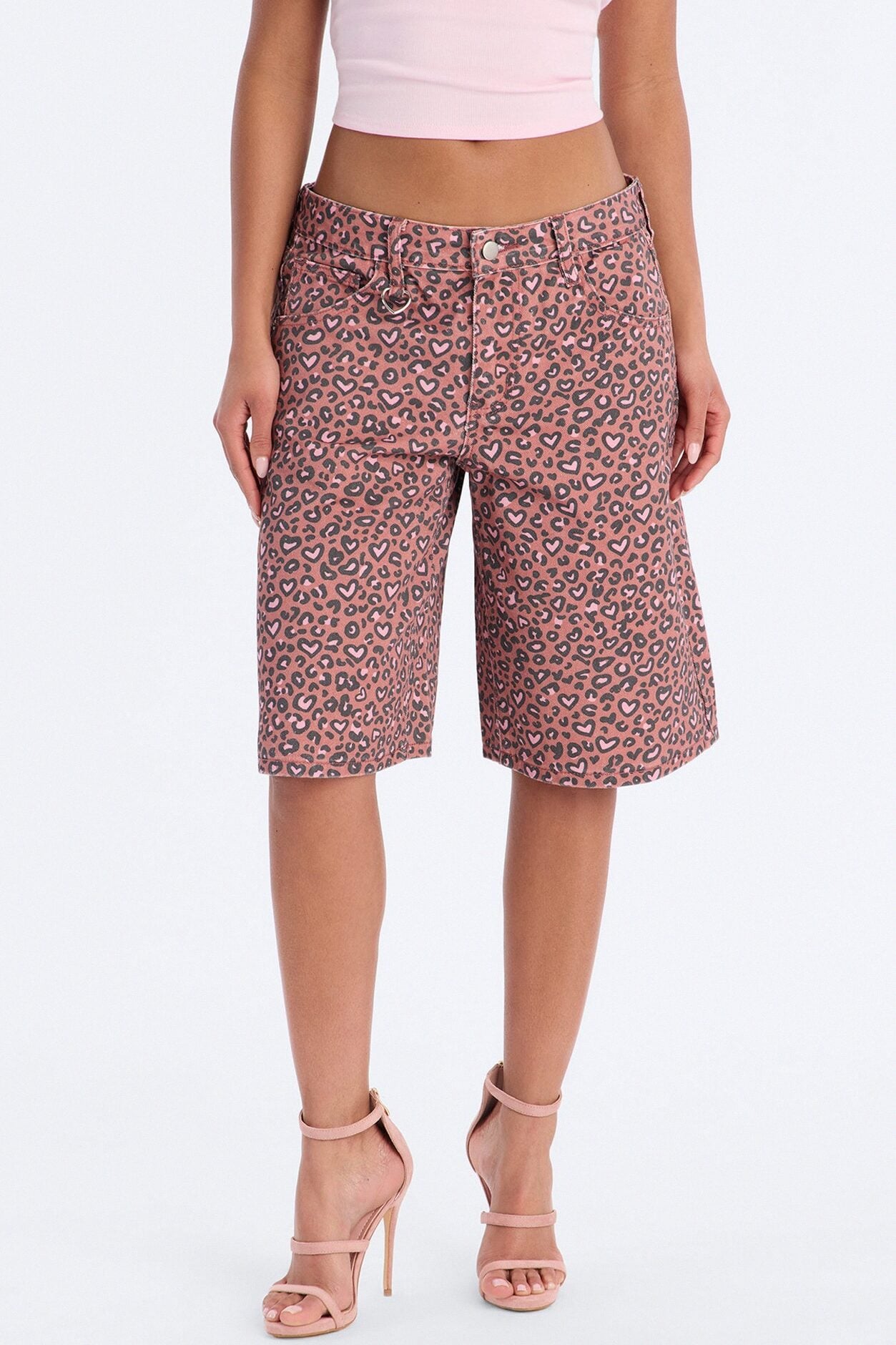 Wild At Heart Cheetah Print Denim Jorts - Pink/combo image 2