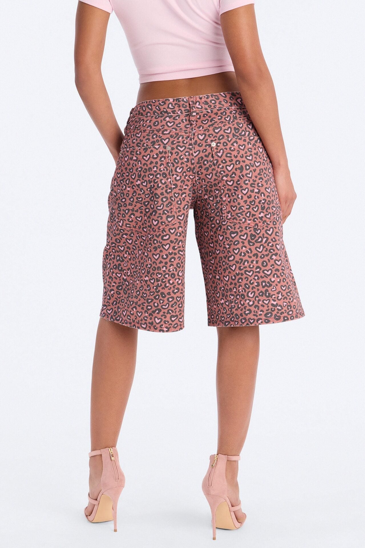 Wild At Heart Cheetah Print Denim Jorts - Pink/combo image 4