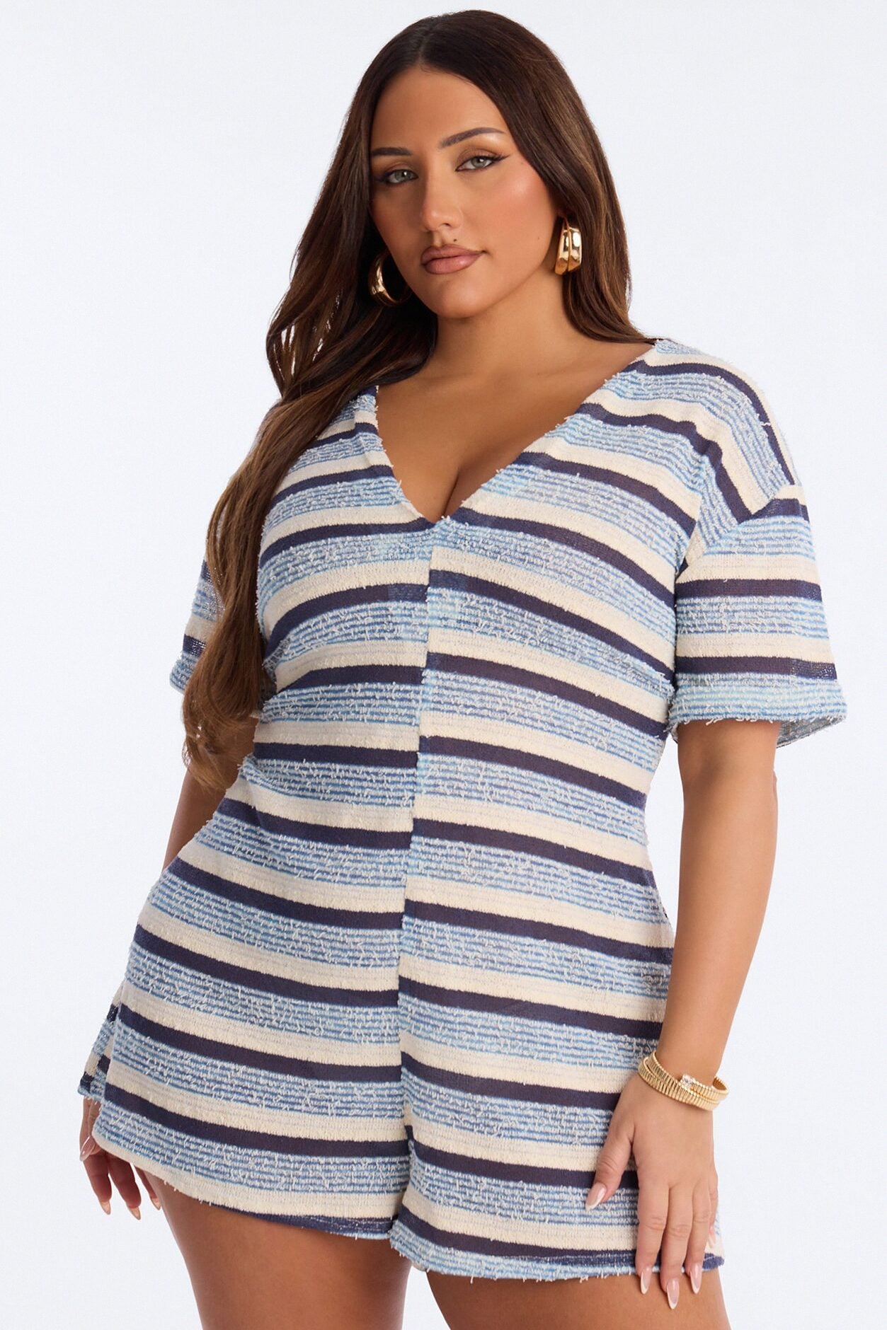 Syla Knit Short Sleeve Romper - Blue image 4