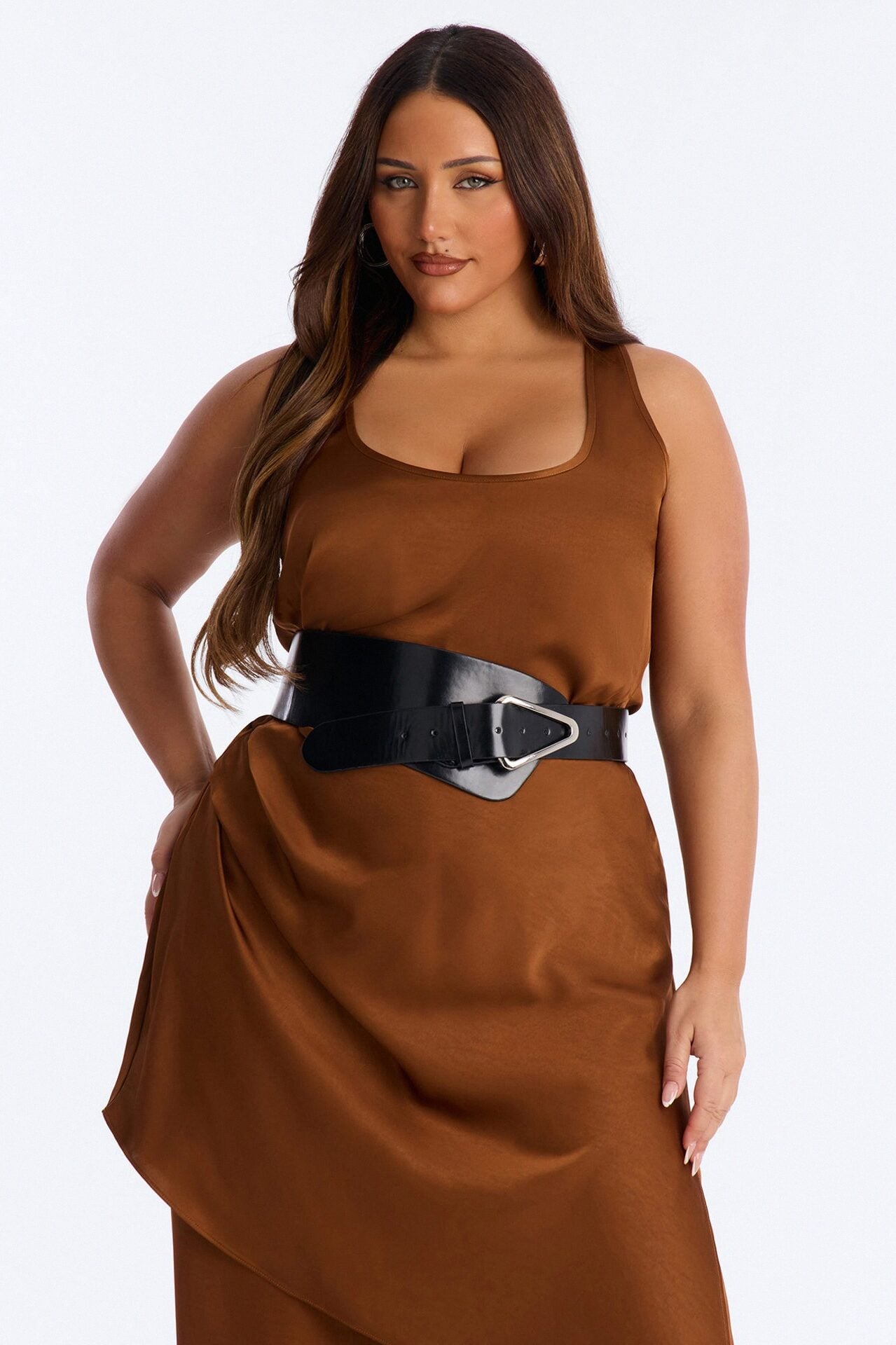Oh So Chic Belted 3 Piece Satin Pant Set - Bronze image 6