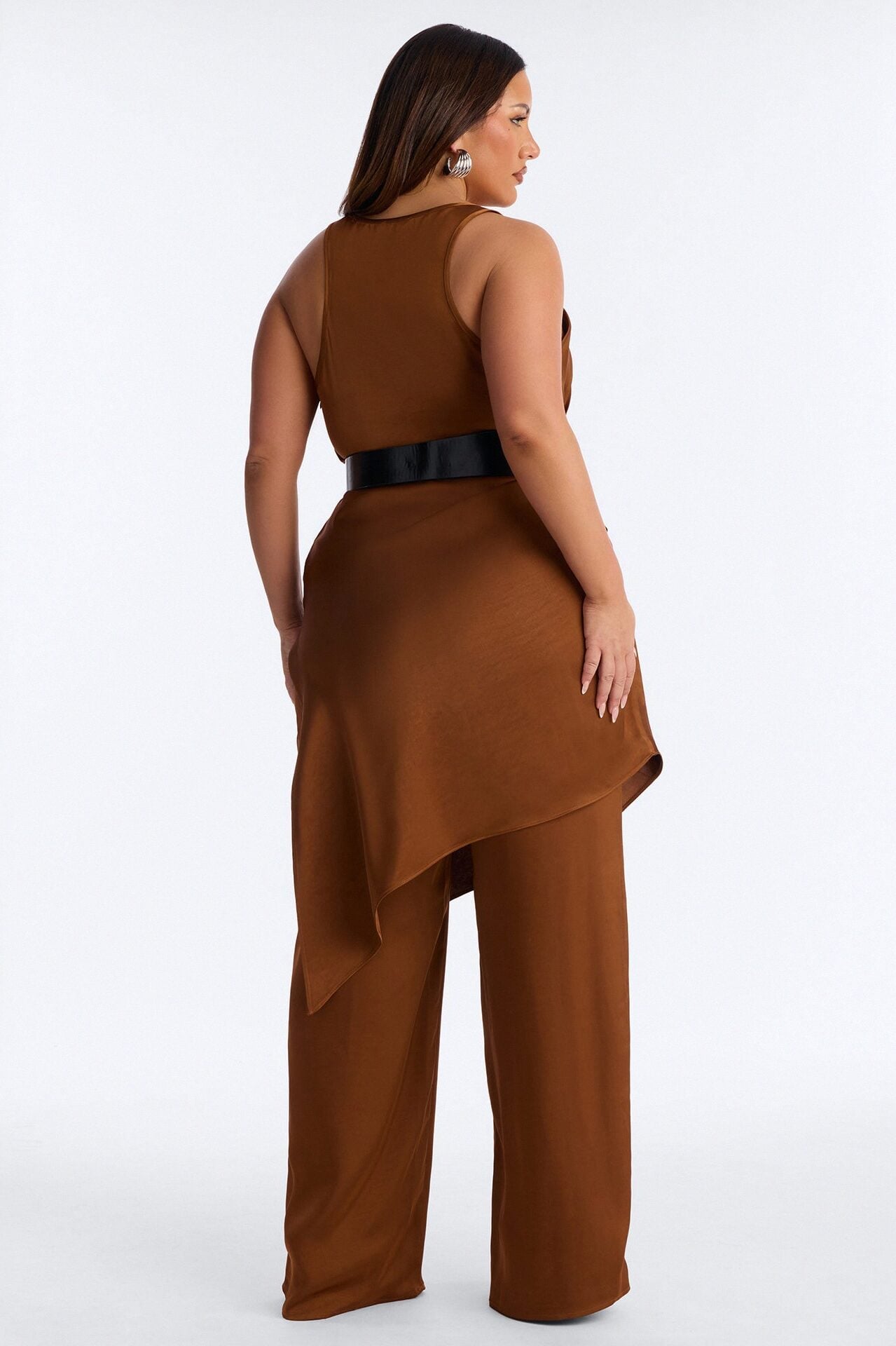 Oh So Chic Belted 3 Piece Satin Pant Set - Bronze image 8