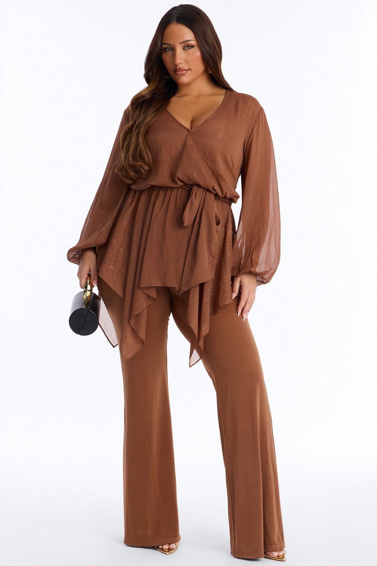 Lara Draped Chiffon Jumpsuit - Brown image 5