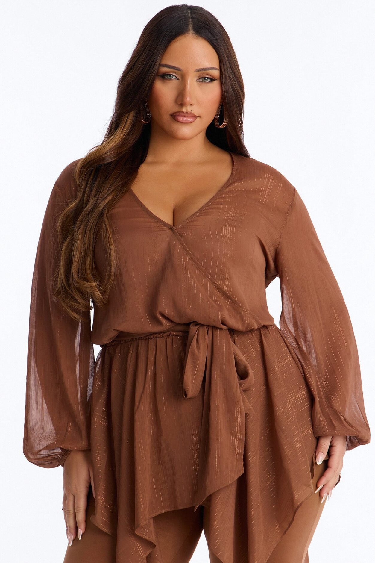 Lara Draped Chiffon Jumpsuit - Brown image 6