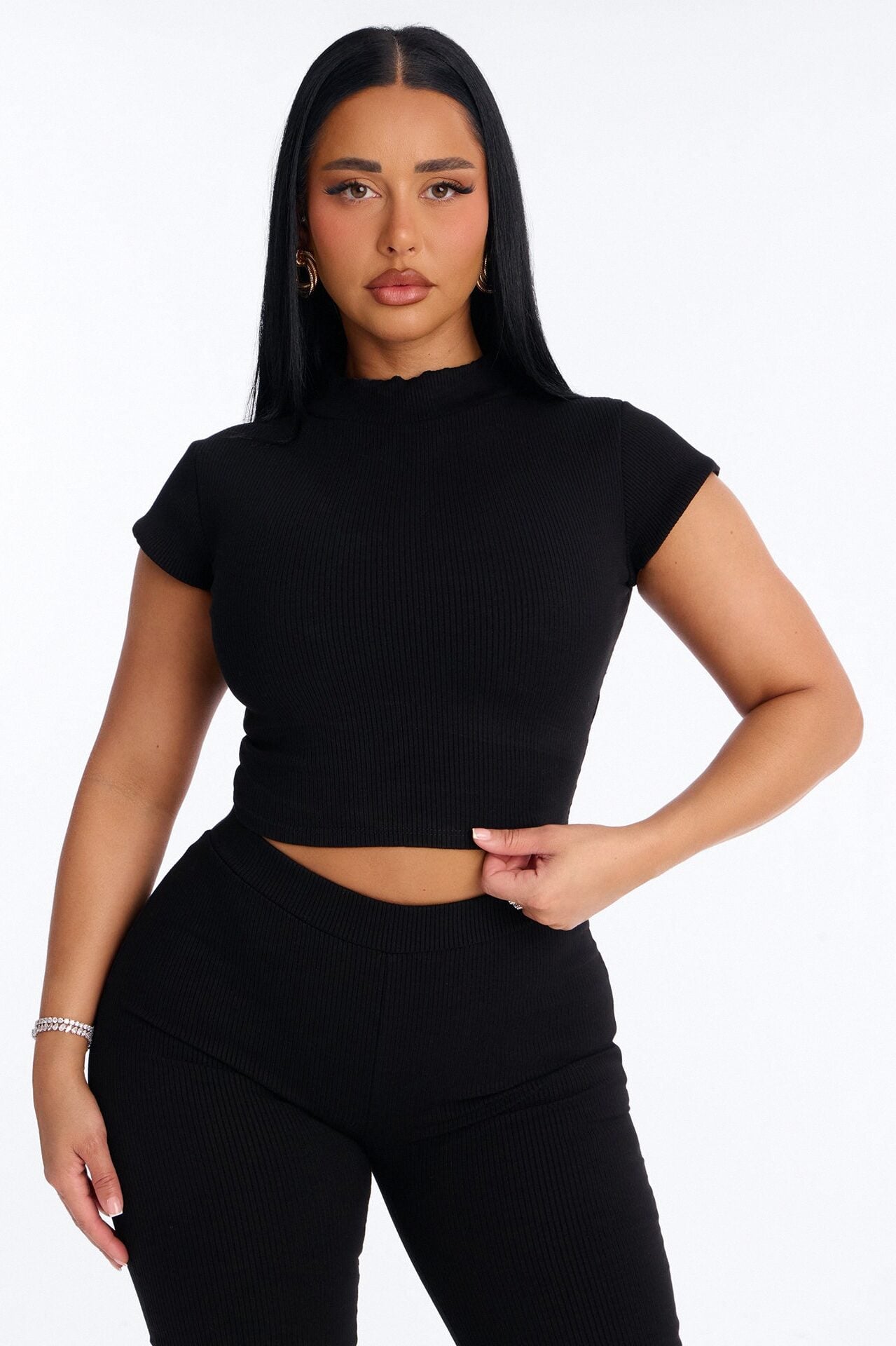 Simply Snatched Mock Neck Legging Set - Black image 2