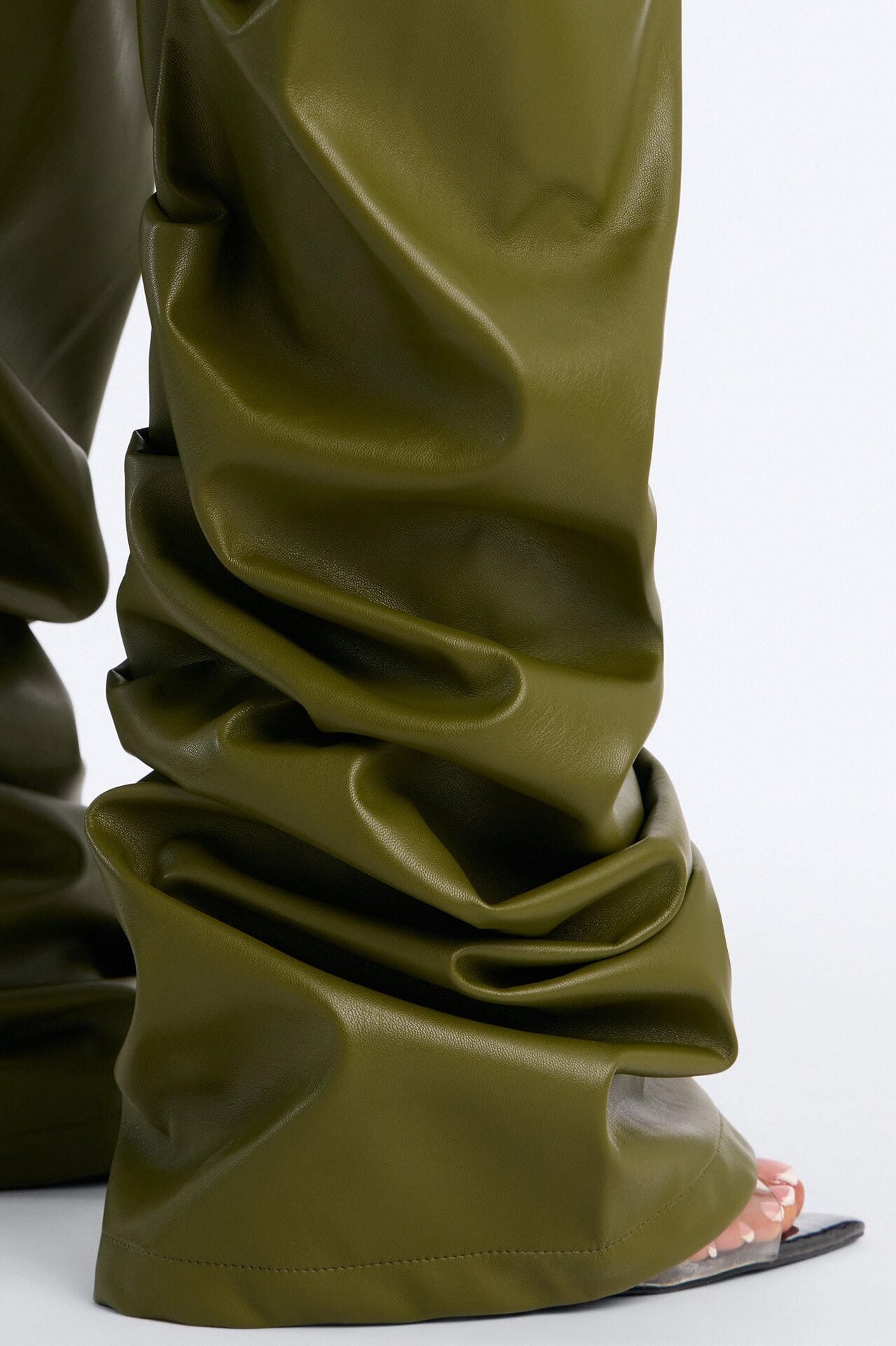 Making A Statement Faux Leather Stacked Pant 36 - Olive image 7