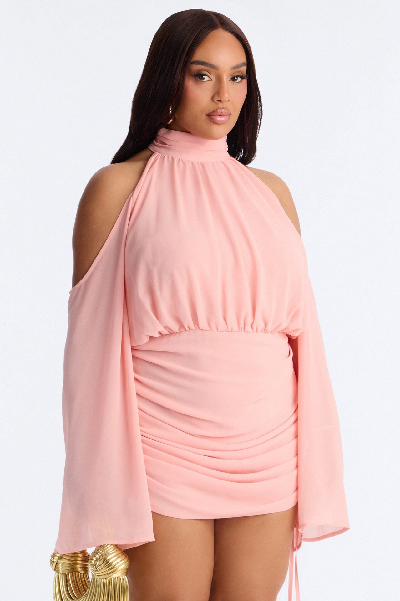Kyra Cold Shoulder Chiffon Mini Dress - Pink image 6