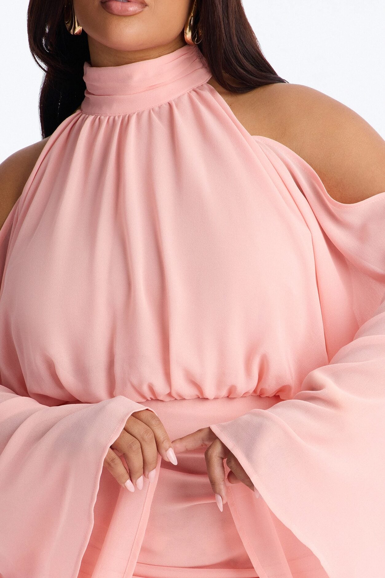 Kyra Cold Shoulder Chiffon Mini Dress - Pink image 7