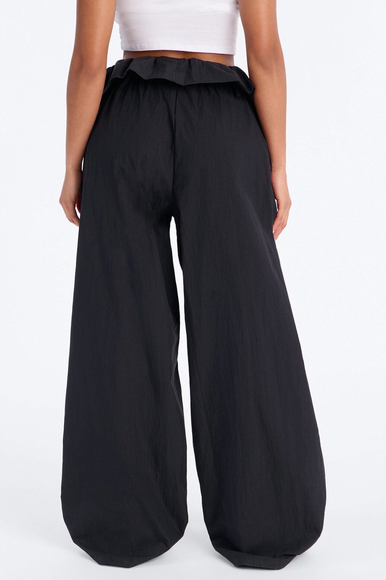 All Strings Attached Fold Over Waist Windbreaker Pant 33″ - Black image 3
