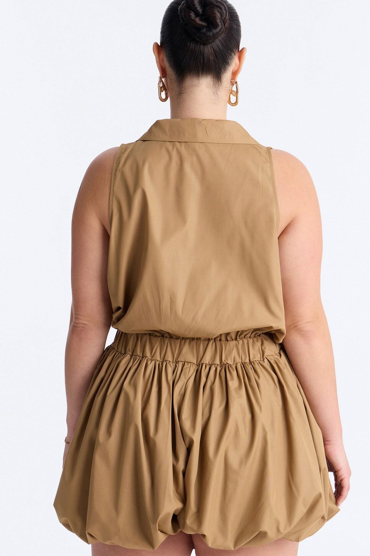Cecille Poplin Belted Romper - Tan image 6