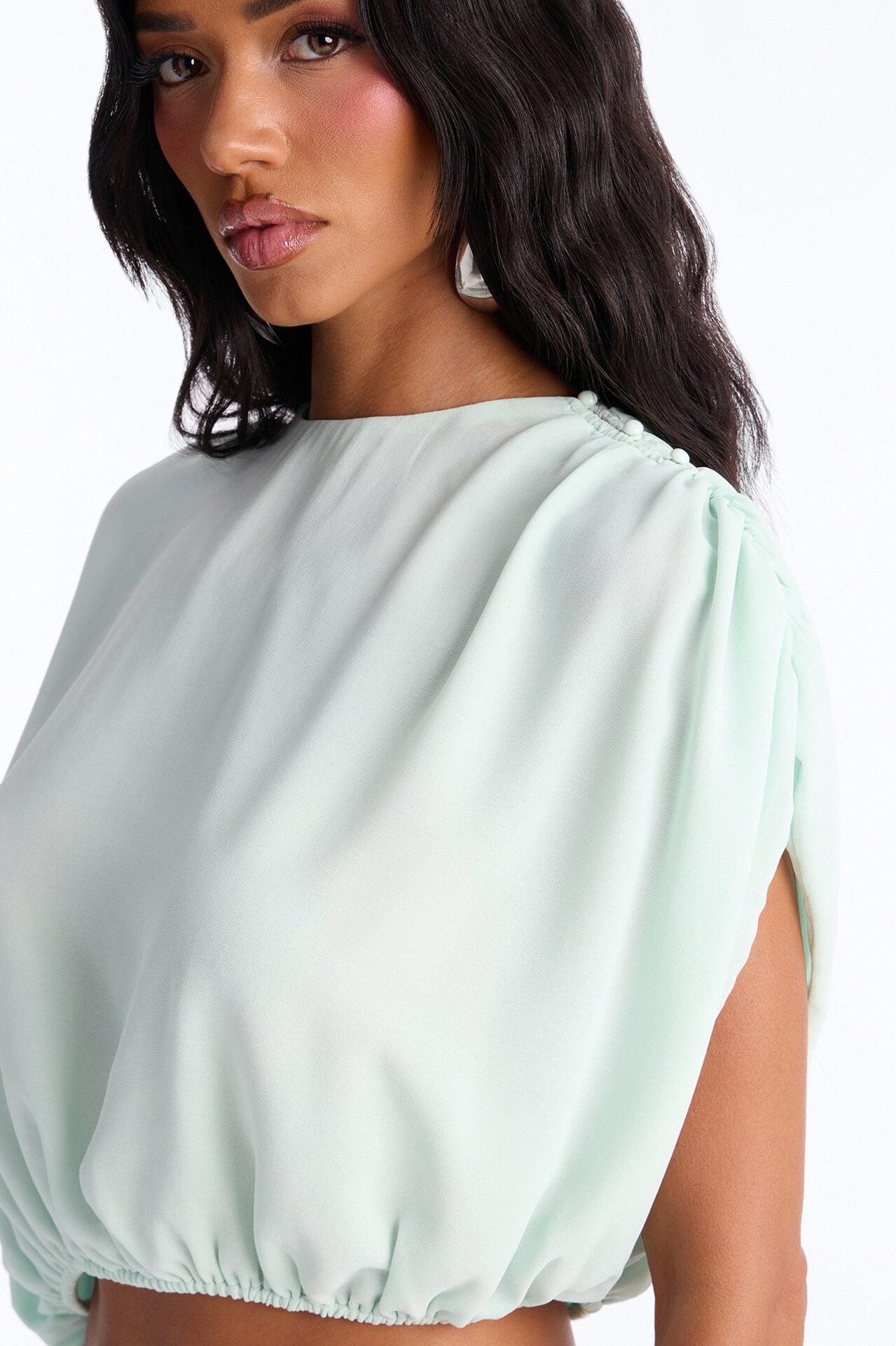 Whispered Love Asymmetrical Chiffon Top - Mint image 3