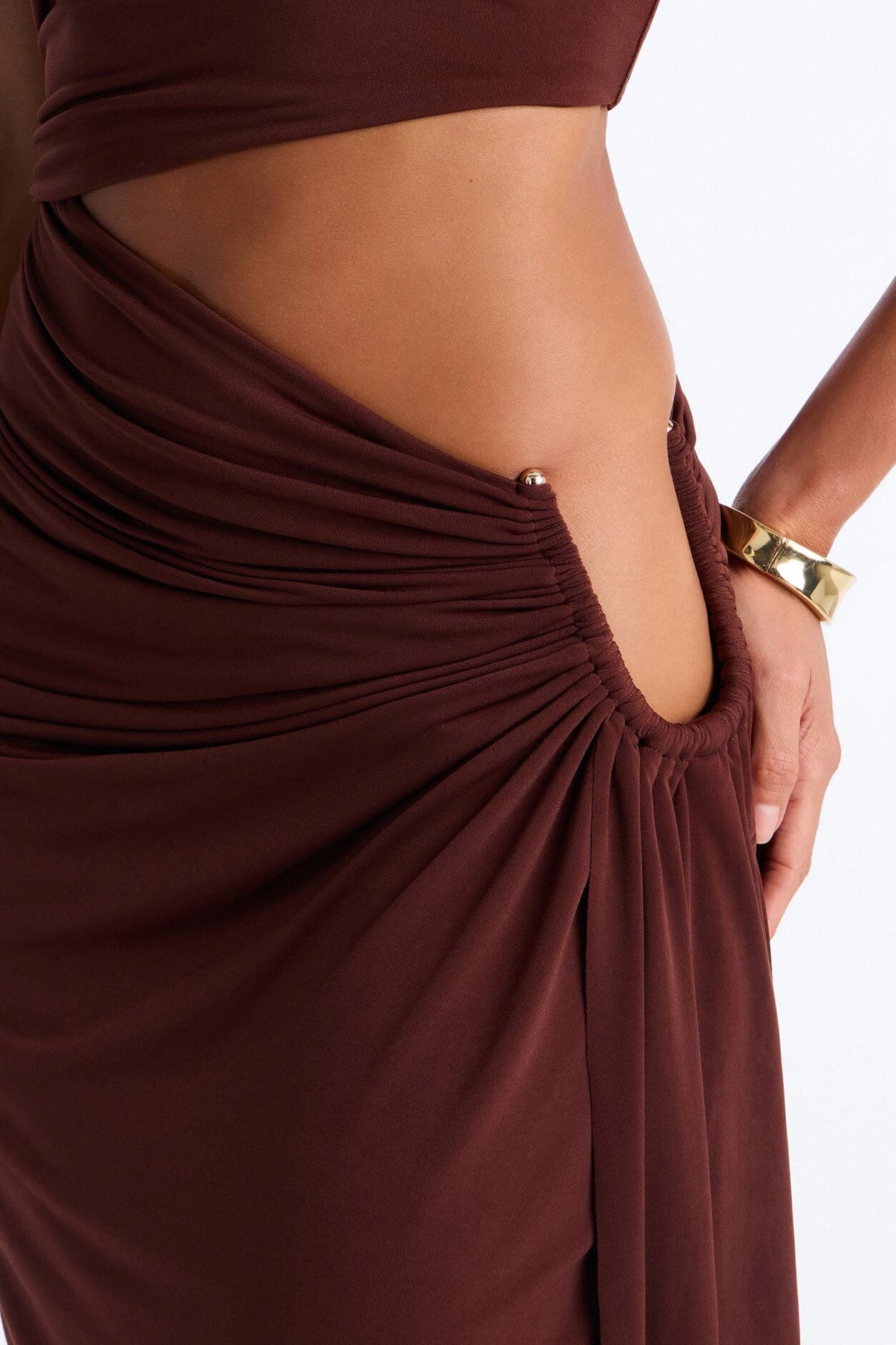 City Pulse One Shoulder Midi Dress - Chocolate image 3
