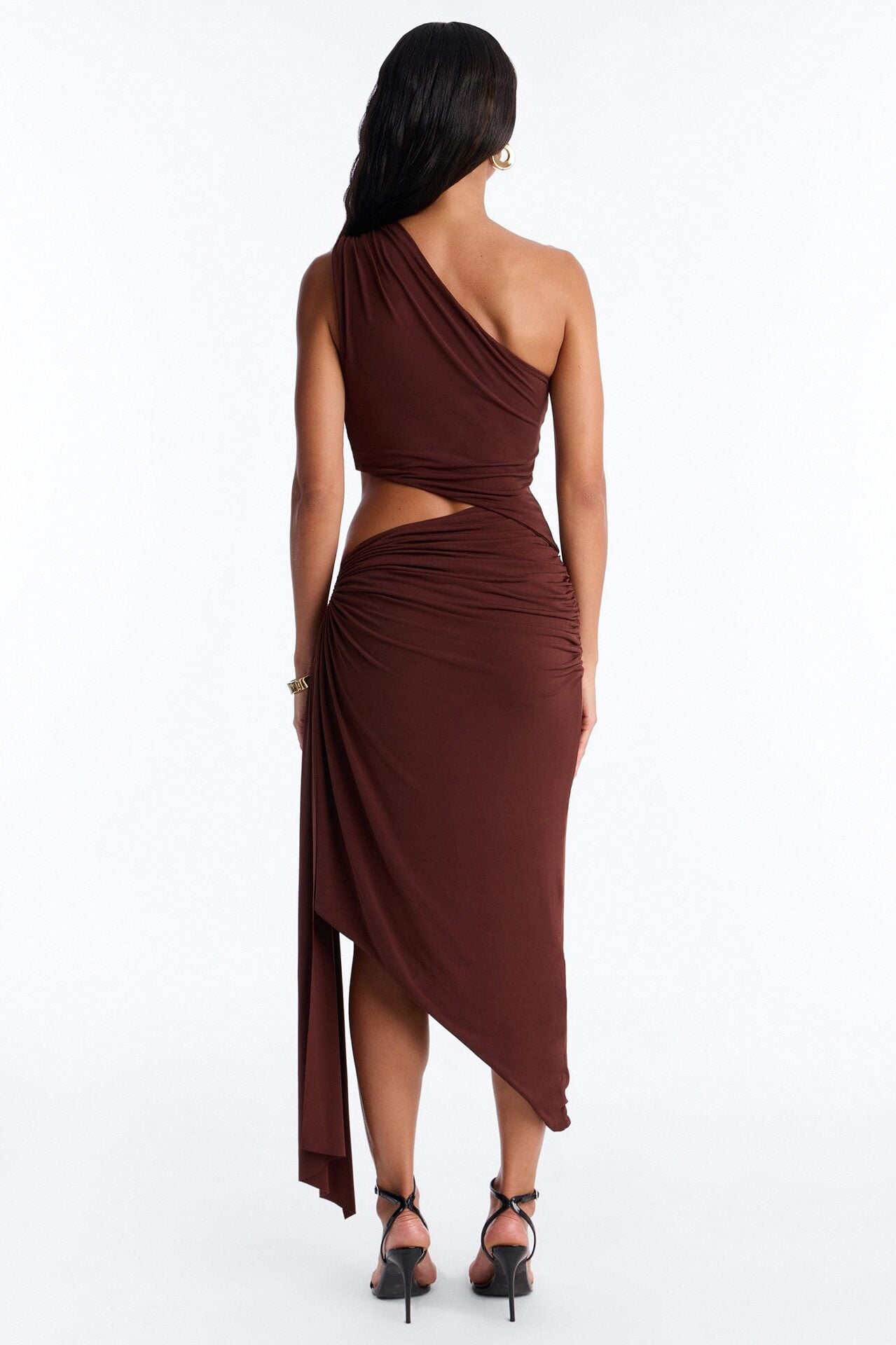 City Pulse One Shoulder Midi Dress - Chocolate image 4