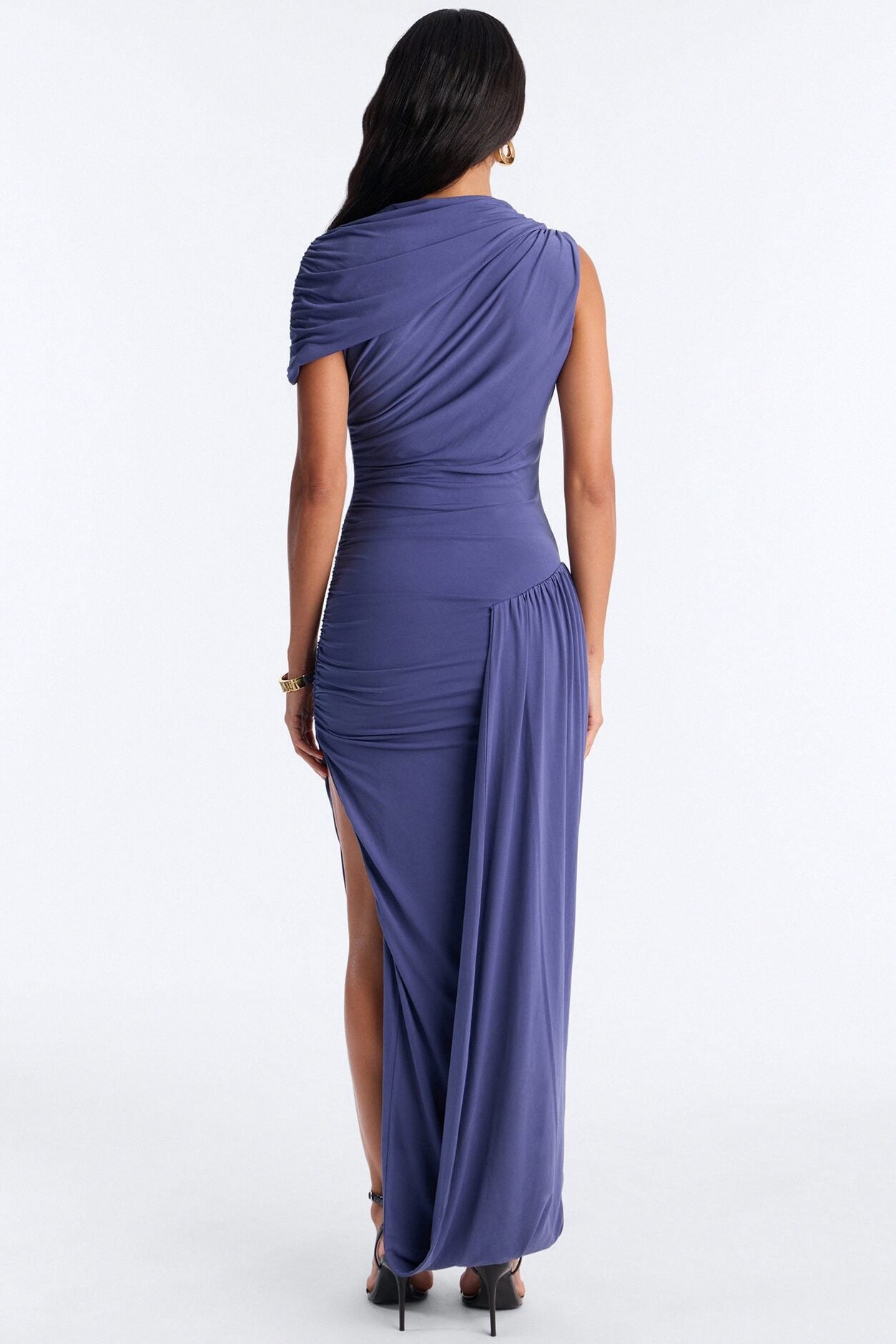 On Her Terms Draped Midi Dress - Dusty Blue image 4