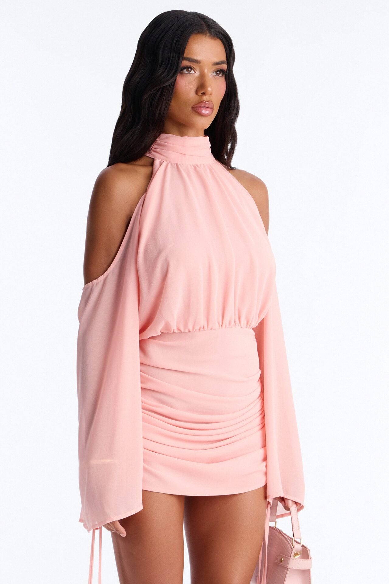 Kyra Cold Shoulder Chiffon Mini Dress - Pink image 2