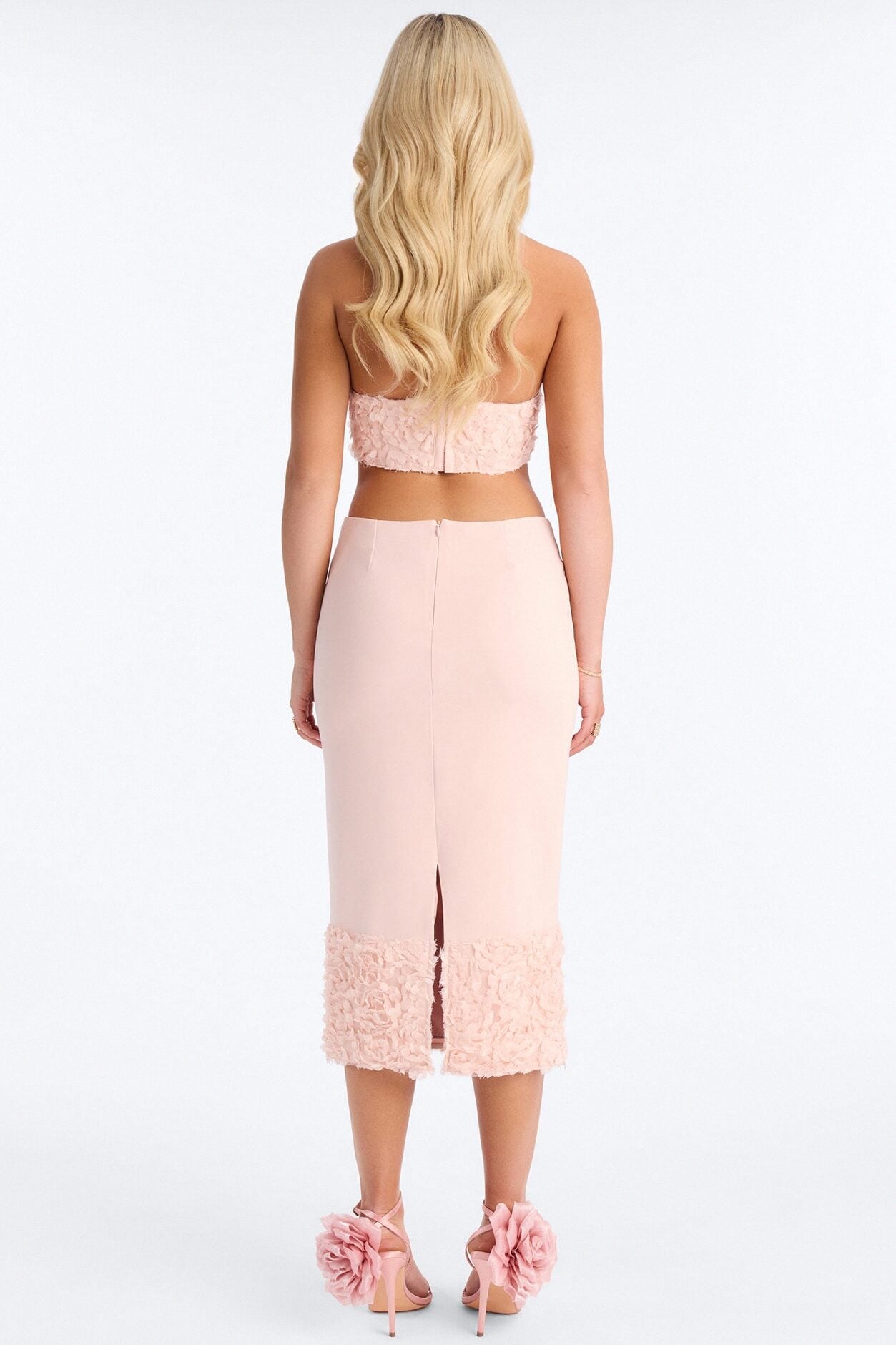 Crepe Grace 3D Floral Midi Skirt Set - Light Pink image 4